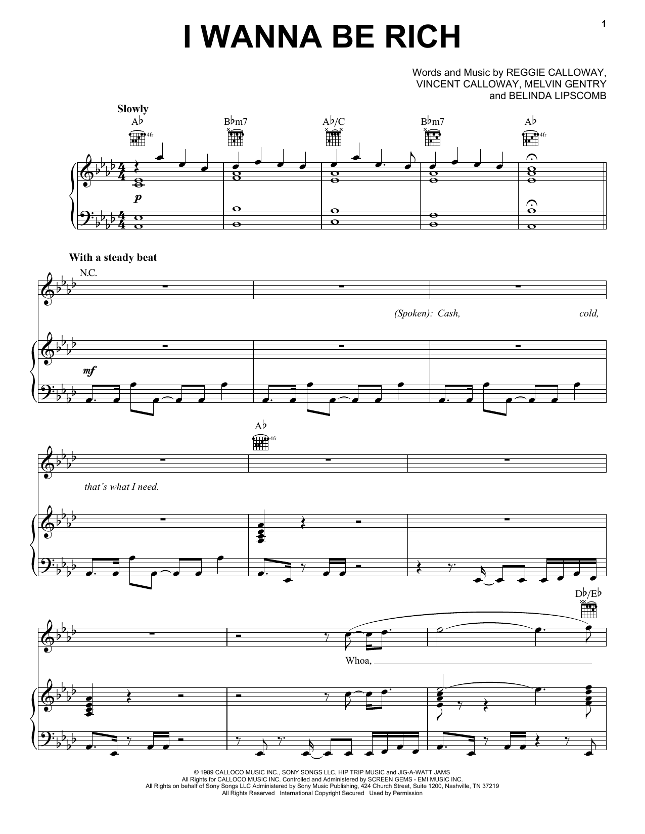 Calloway I Wanna Be Rich sheet music notes and chords arranged for Piano, Vocal & Guitar Chords (Right-Hand Melody)