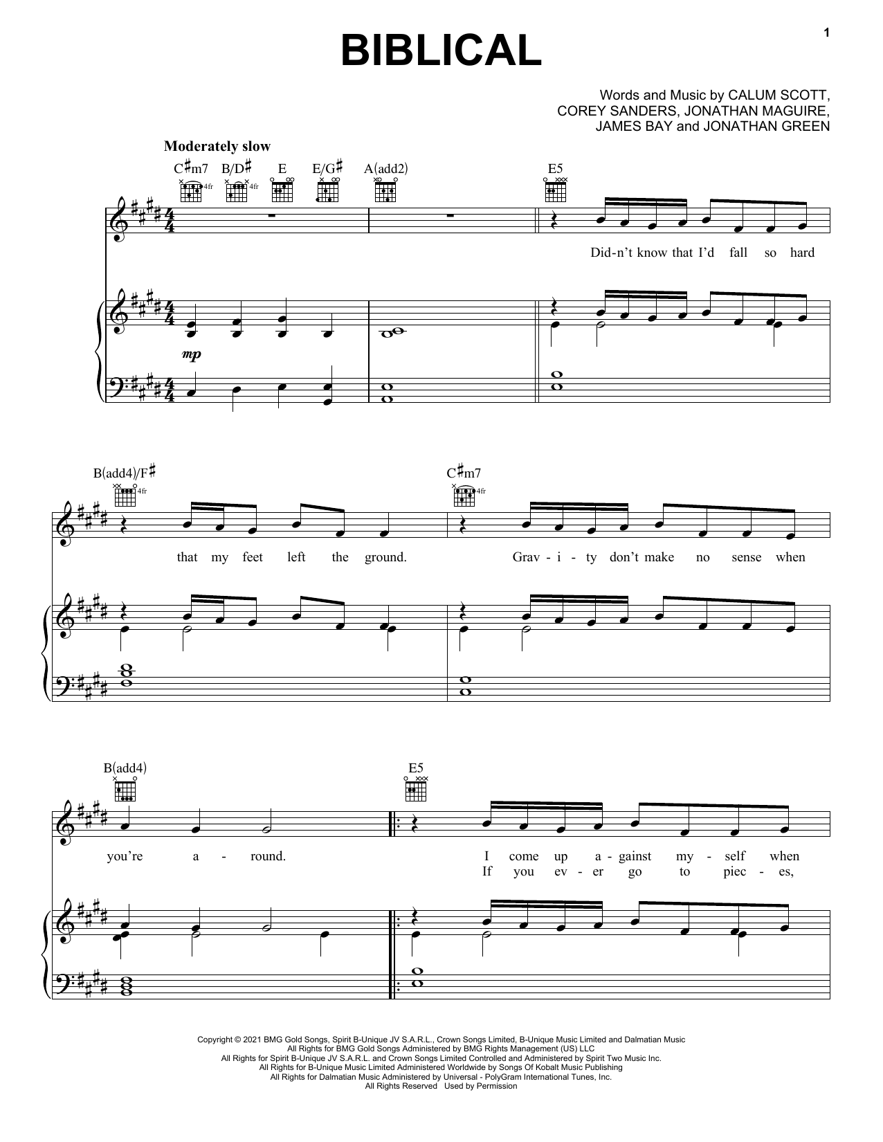 Calum Scott Biblical sheet music notes and chords arranged for Piano, Vocal & Guitar Chords (Right-Hand Melody)