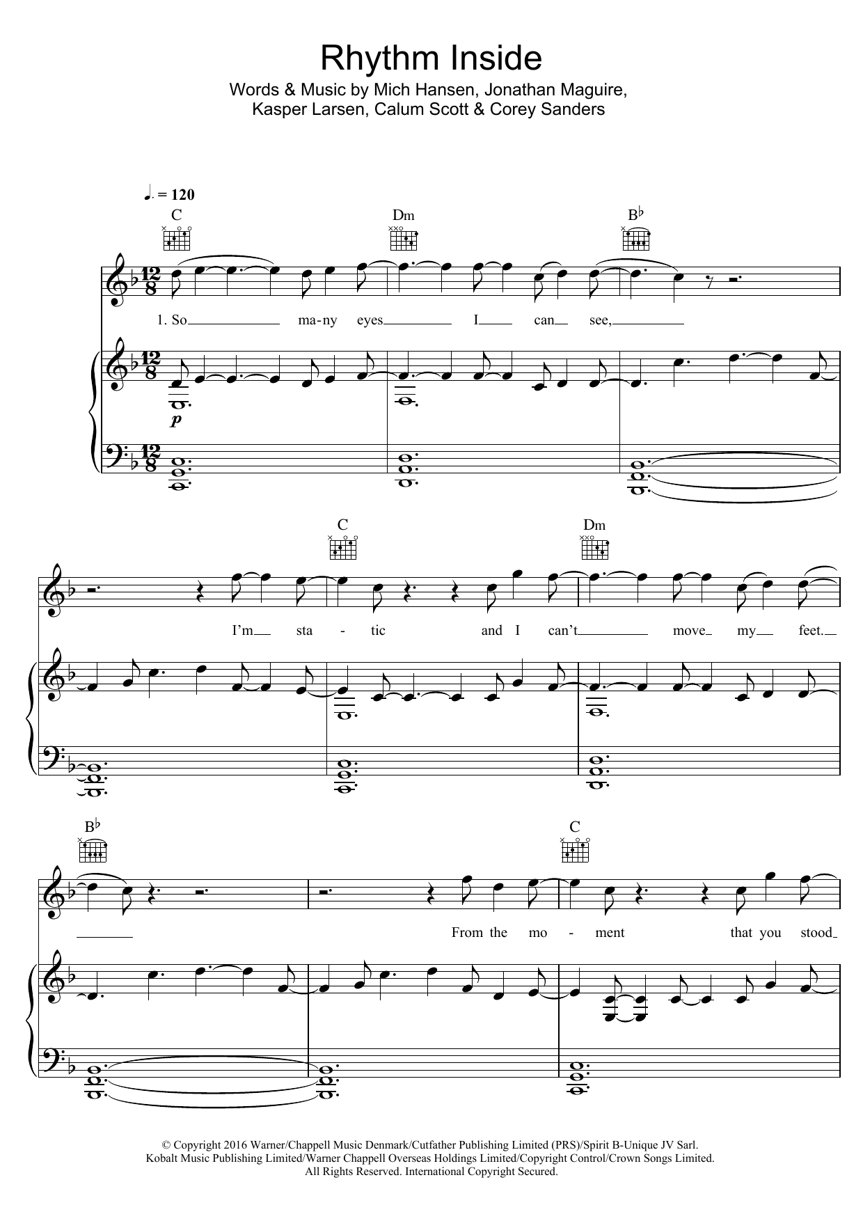 Calum Scott Rhythm Inside sheet music notes and chords arranged for Piano, Vocal & Guitar Chords