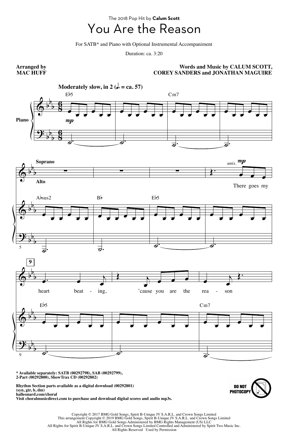 Calum Scott You Are The Reason (arr. Mac Huff) sheet music notes and chords arranged for SAB Choir