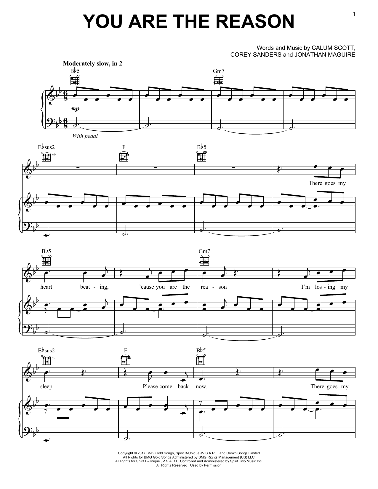 Calum Scott You Are The Reason sheet music notes and chords arranged for Piano, Vocal & Guitar Chords (Right-Hand Melody)