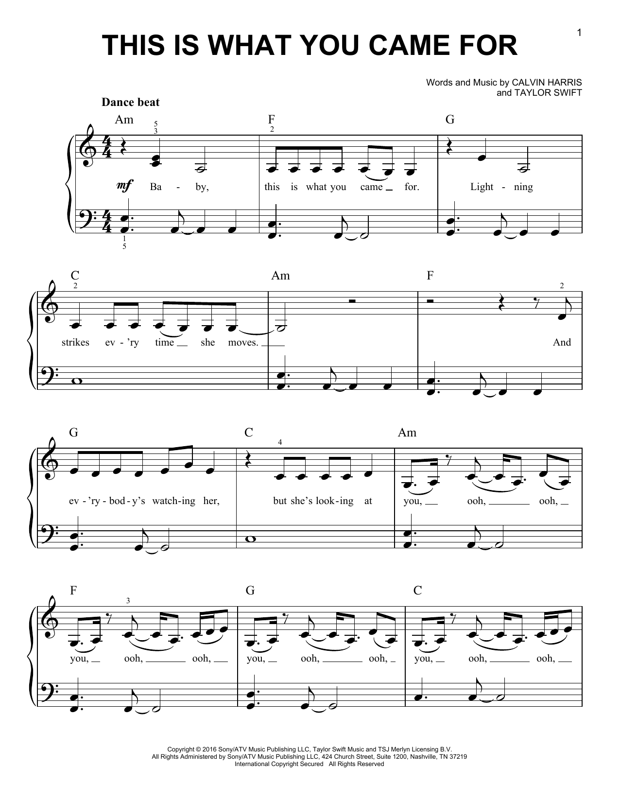 Calvin Harris This Is What You Came For (feat. Rihanna) sheet music notes and chords arranged for Big Note Piano
