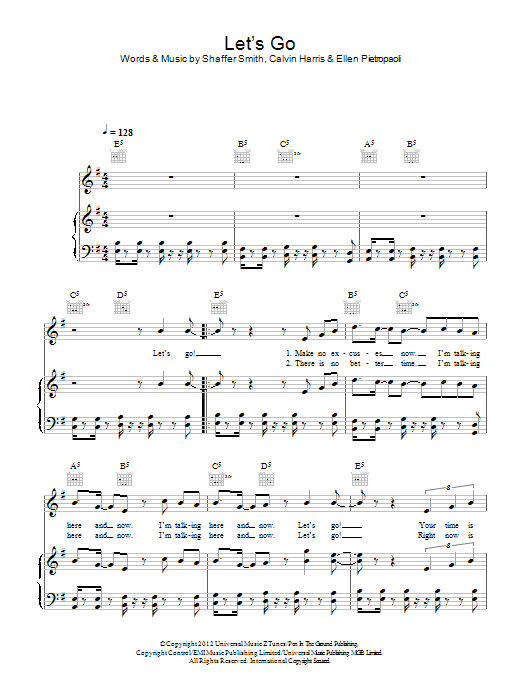 Calvin Harris featuring Ne-Yo Let's Go sheet music notes and chords arranged for Piano, Vocal & Guitar Chords