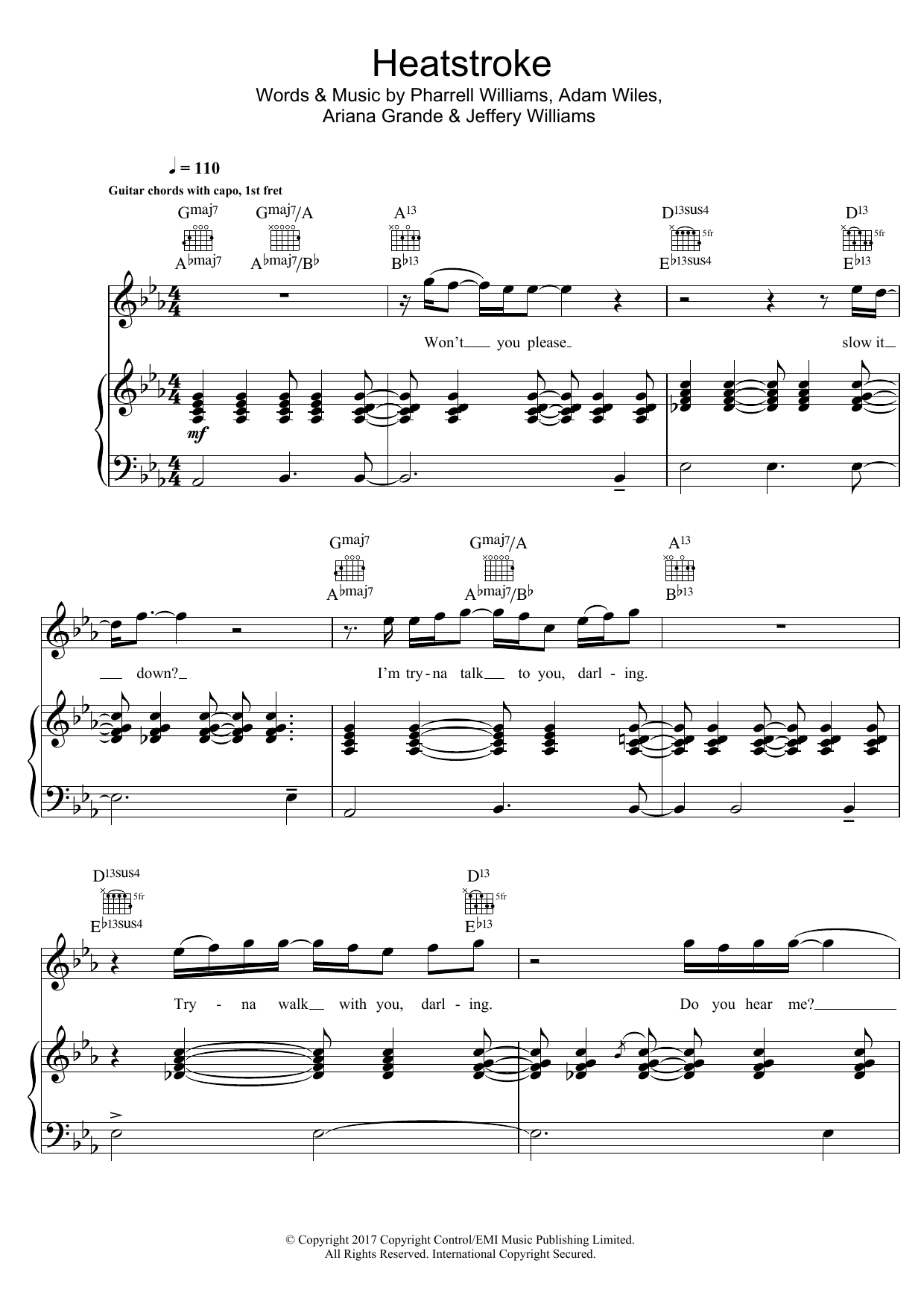 Calvin Harris Heatstroke (featuring Young Thug, Pharrell and Ariana Grande) sheet music notes and chords arranged for Piano, Vocal & Guitar Chords