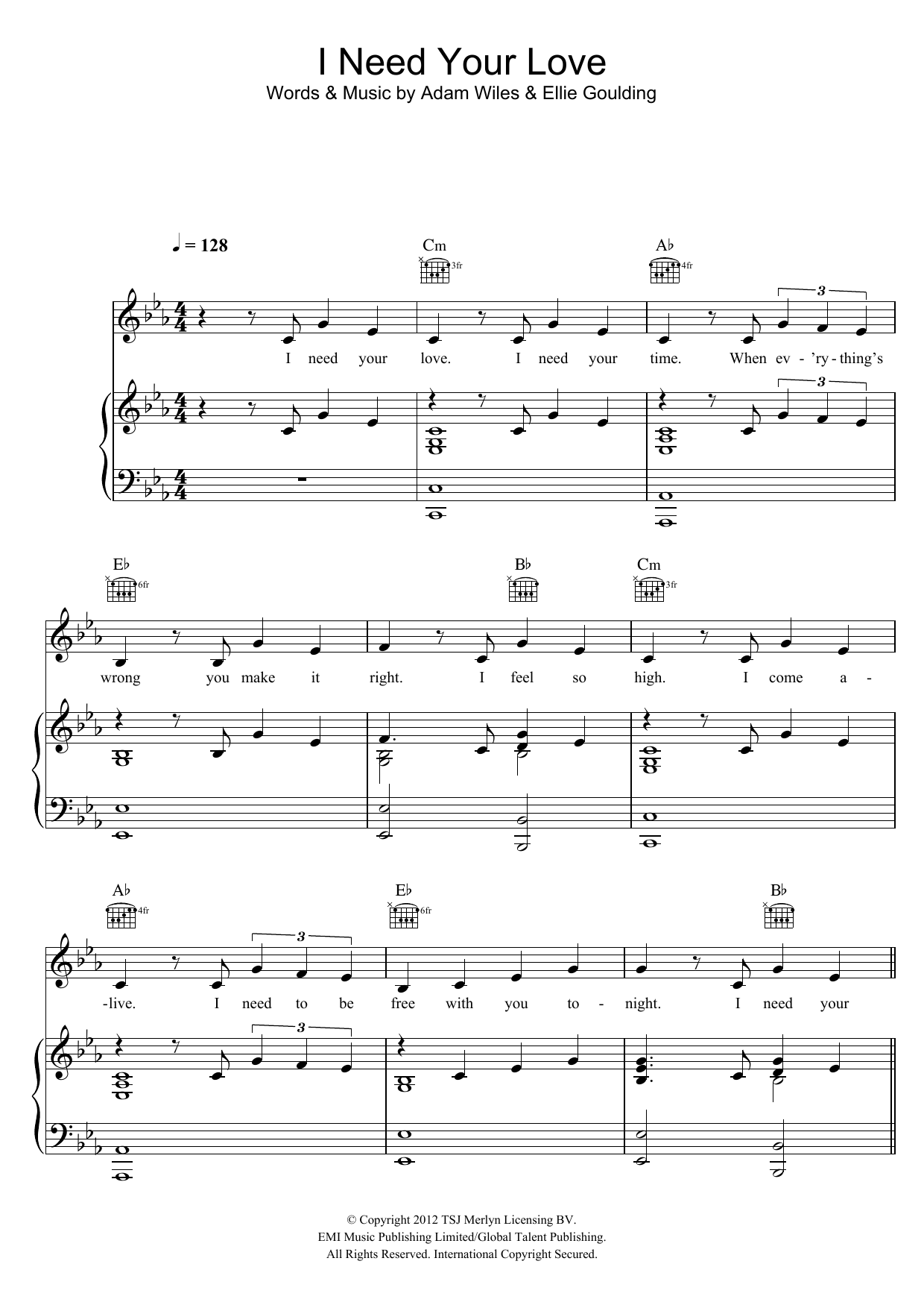 Calvin Harris I Need Your Love (featuring Ellie Goulding) sheet music notes and chords arranged for Keyboard (Abridged)