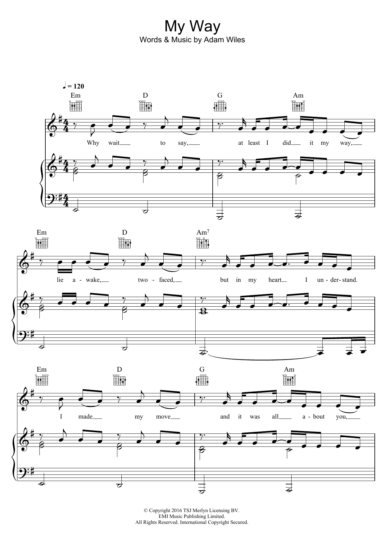 Calvin Harris My Way sheet music notes and chords arranged for Easy Piano