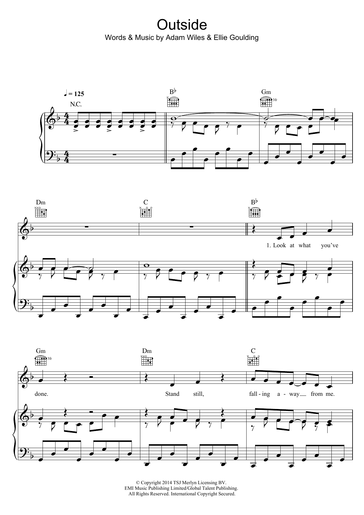 Calvin Harris Outside (feat. Ellie Goulding) sheet music notes and chords arranged for Piano, Vocal & Guitar Chords