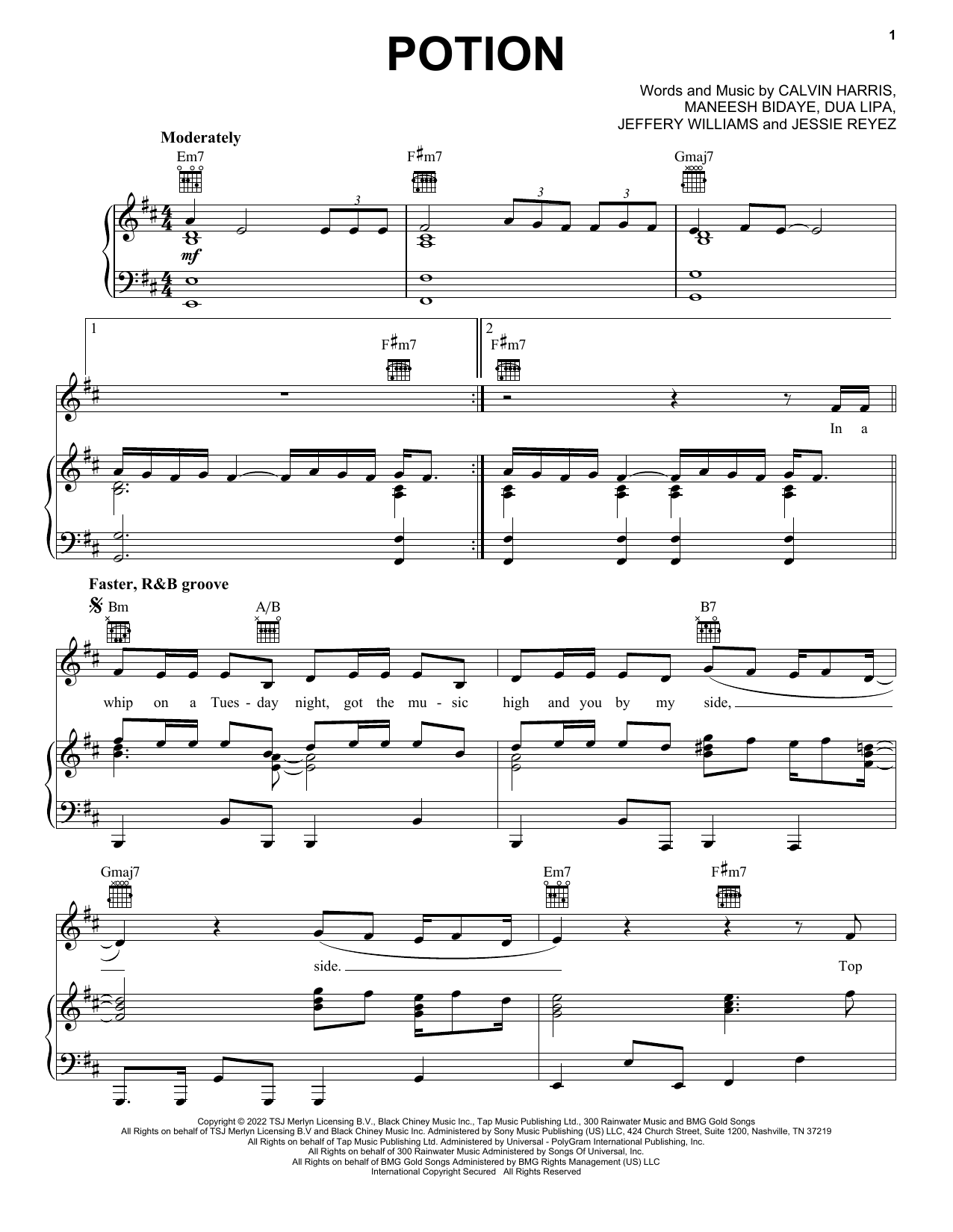 Calvin Harris Potion (with Dua Lipa & Young Thug) sheet music notes and chords arranged for Piano, Vocal & Guitar Chords (Right-Hand Melody)