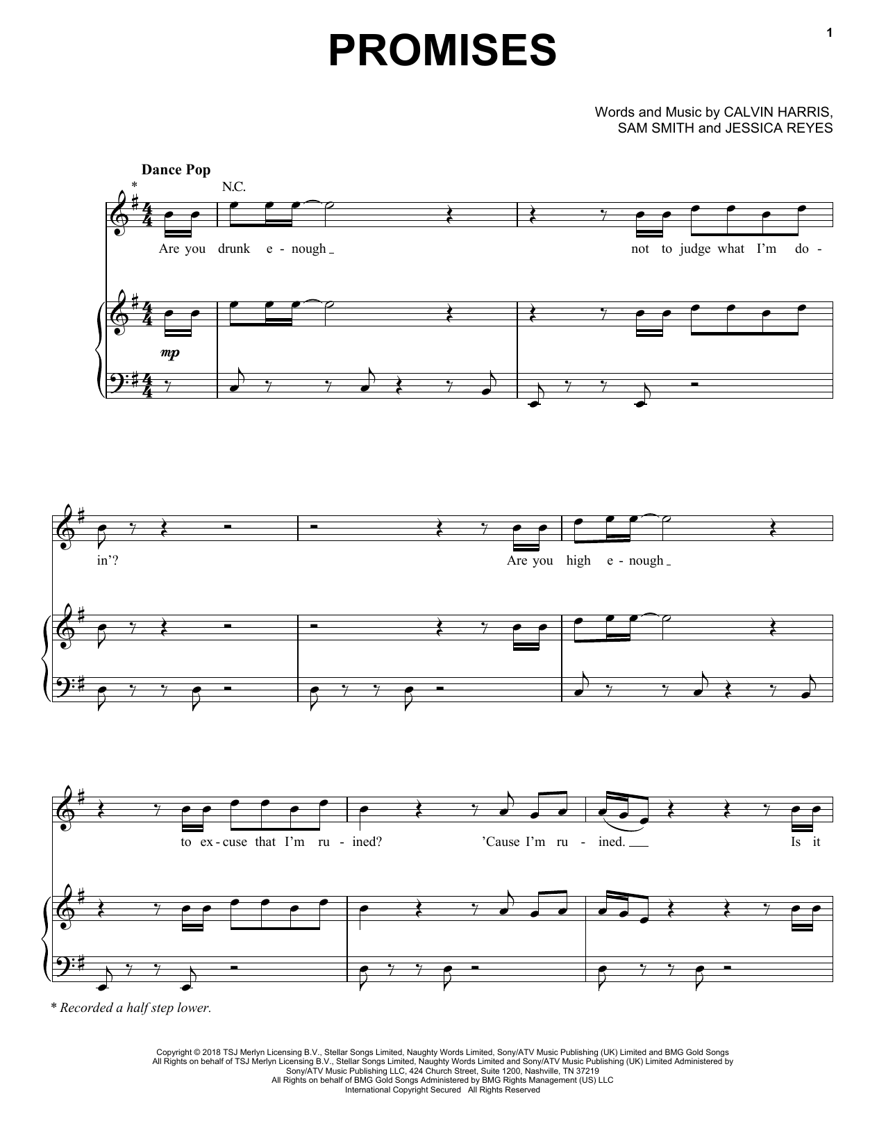 Calvin Harris Promises (feat. Sam Smith) sheet music notes and chords arranged for Really Easy Piano