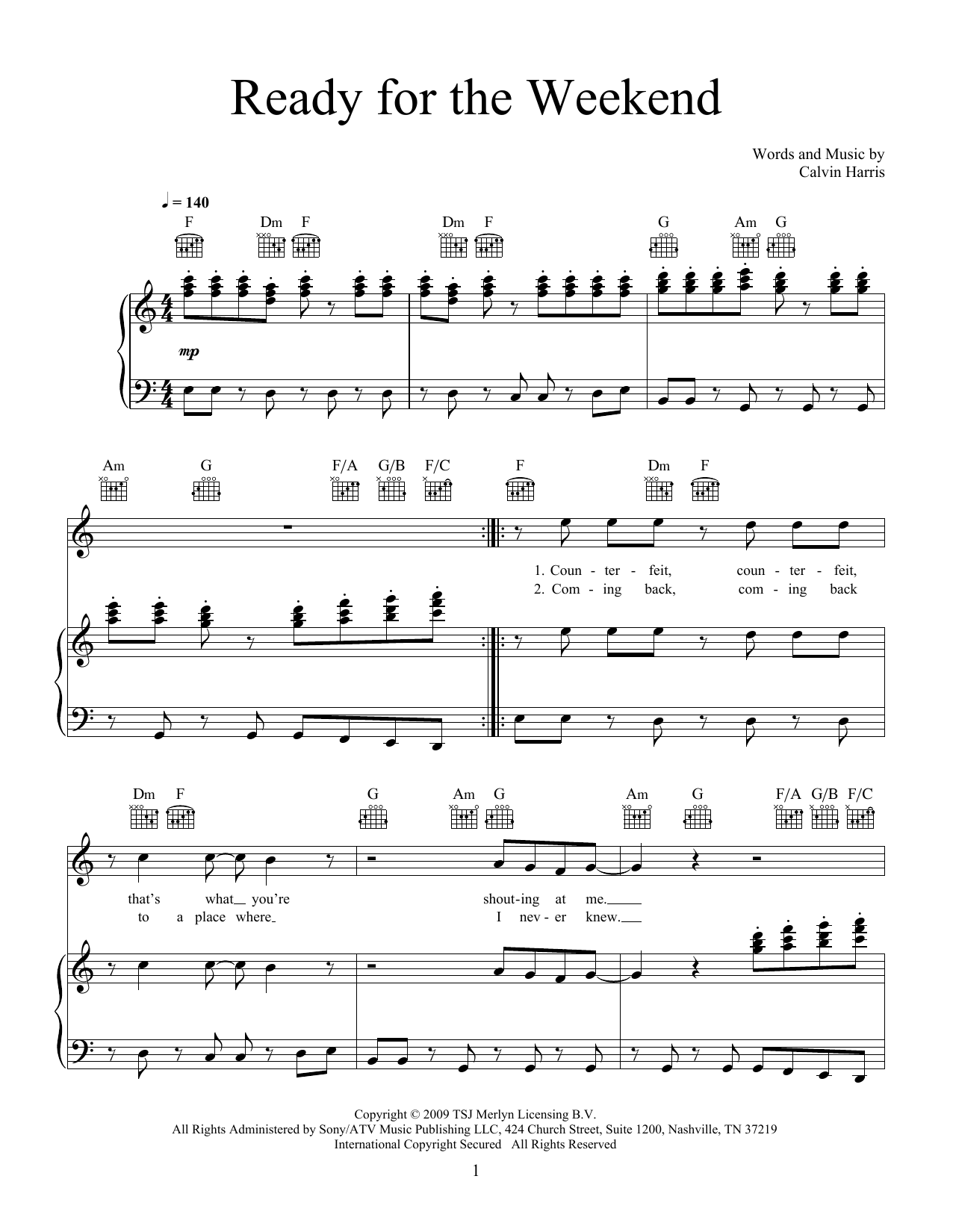 Calvin Harris Ready For The Weekend sheet music notes and chords arranged for Piano, Vocal & Guitar Chords (Right-Hand Melody)