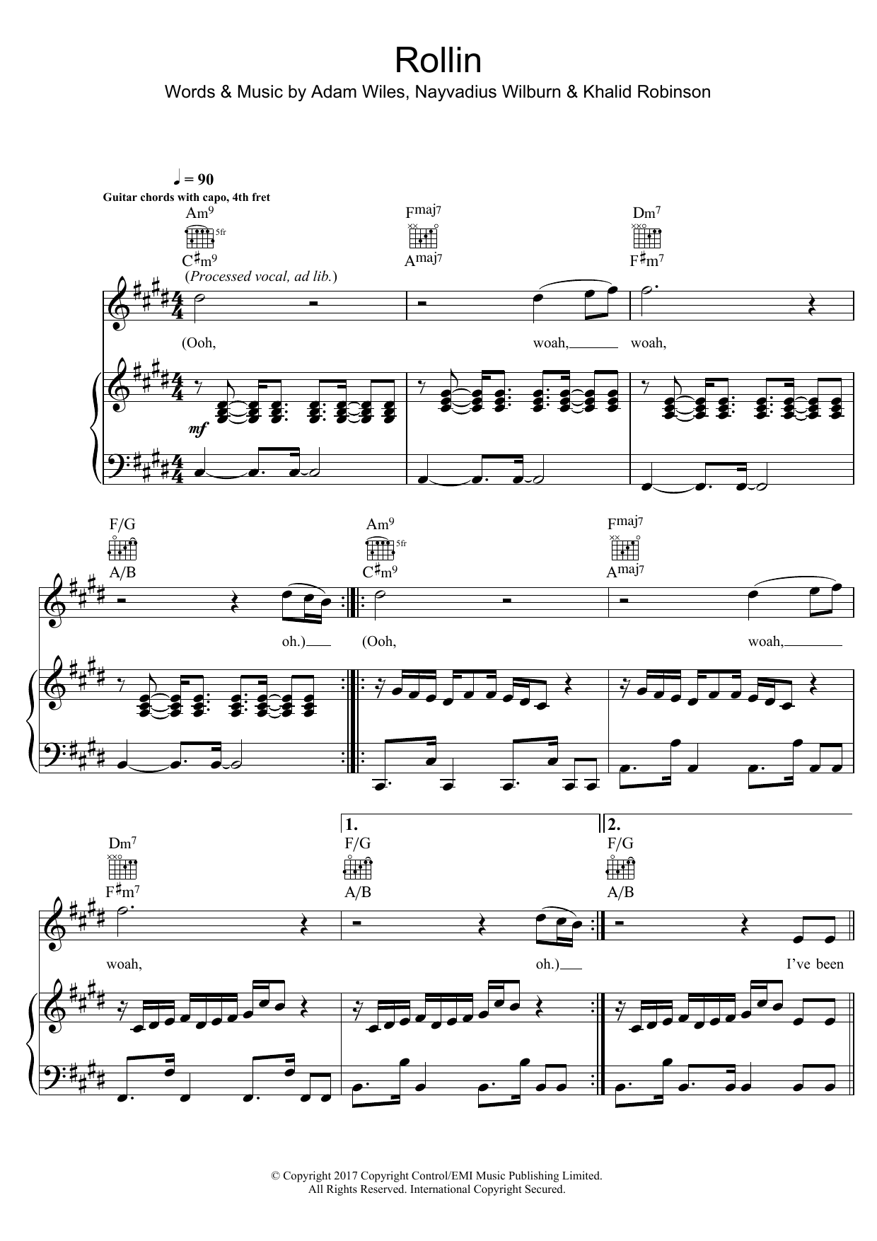 Calvin Harris Rollin (featuring Future) sheet music notes and chords arranged for Piano, Vocal & Guitar Chords