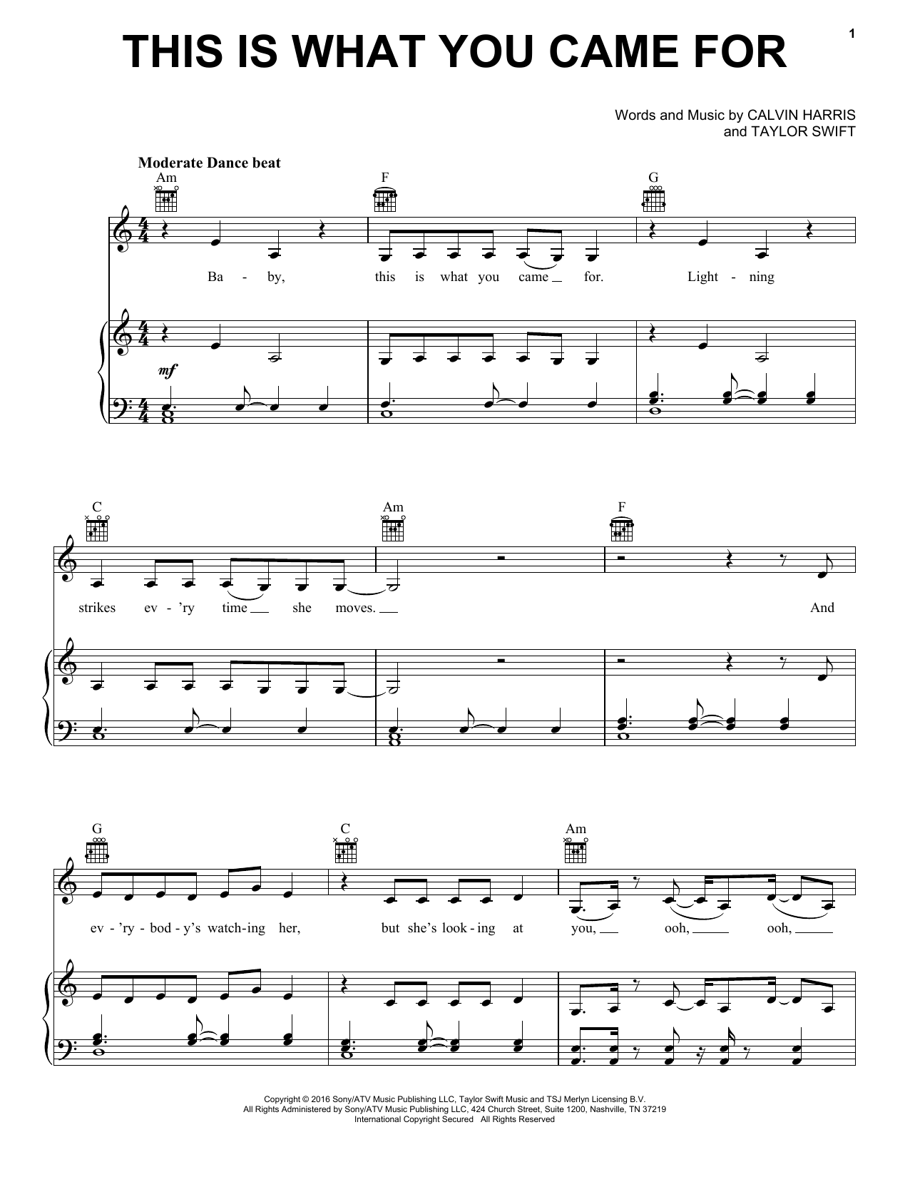 Calvin Harris This Is What You Came For (feat. Rihanna) sheet music notes and chords arranged for Easy Piano