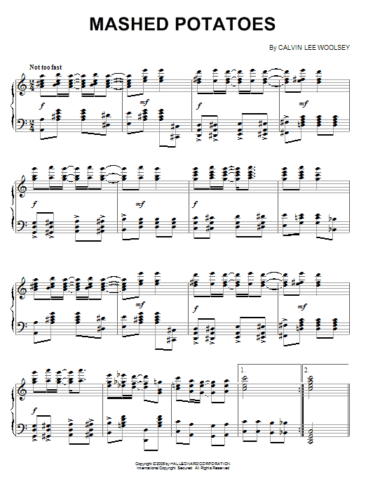 Calvin Lee Woolsey Mashed Potatoes sheet music notes and chords arranged for Piano Solo