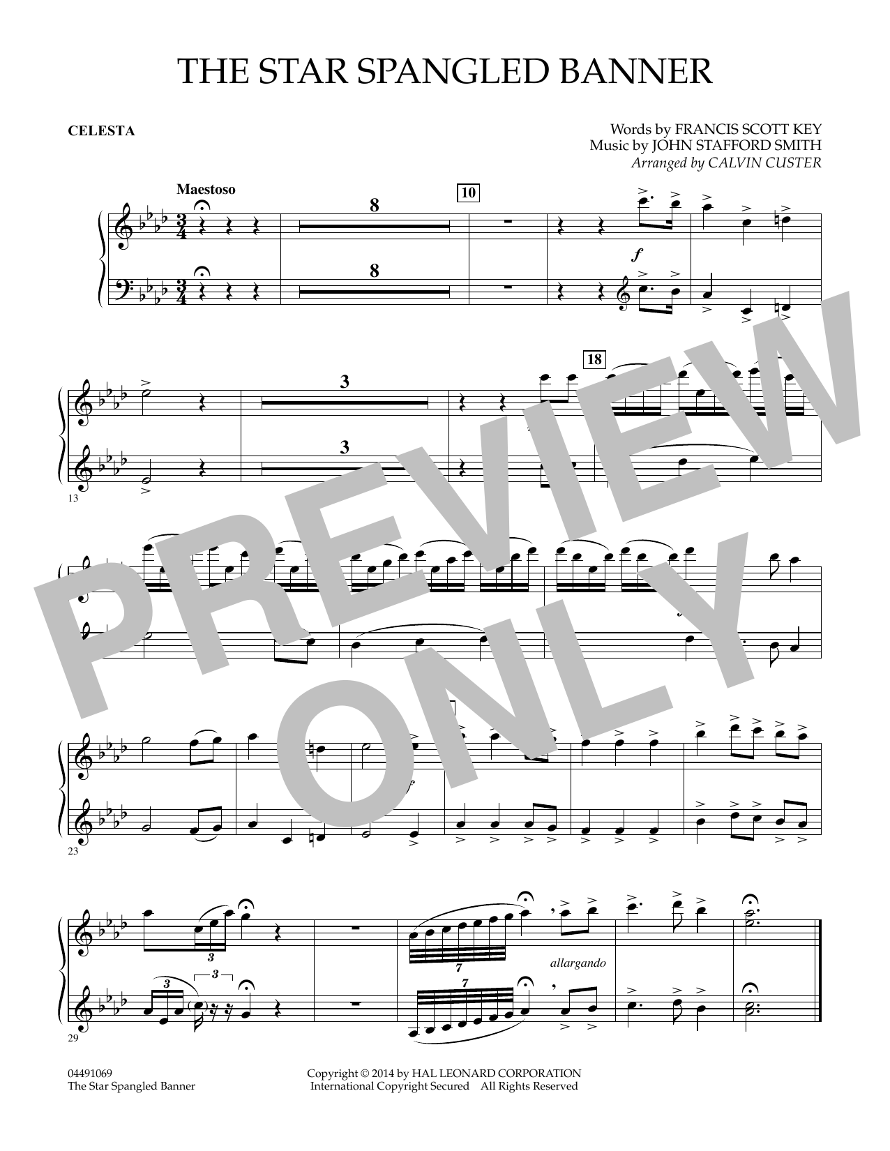 Calvin Custer The Star Spangled Banner - Celesta sheet music notes and chords arranged for Full Orchestra