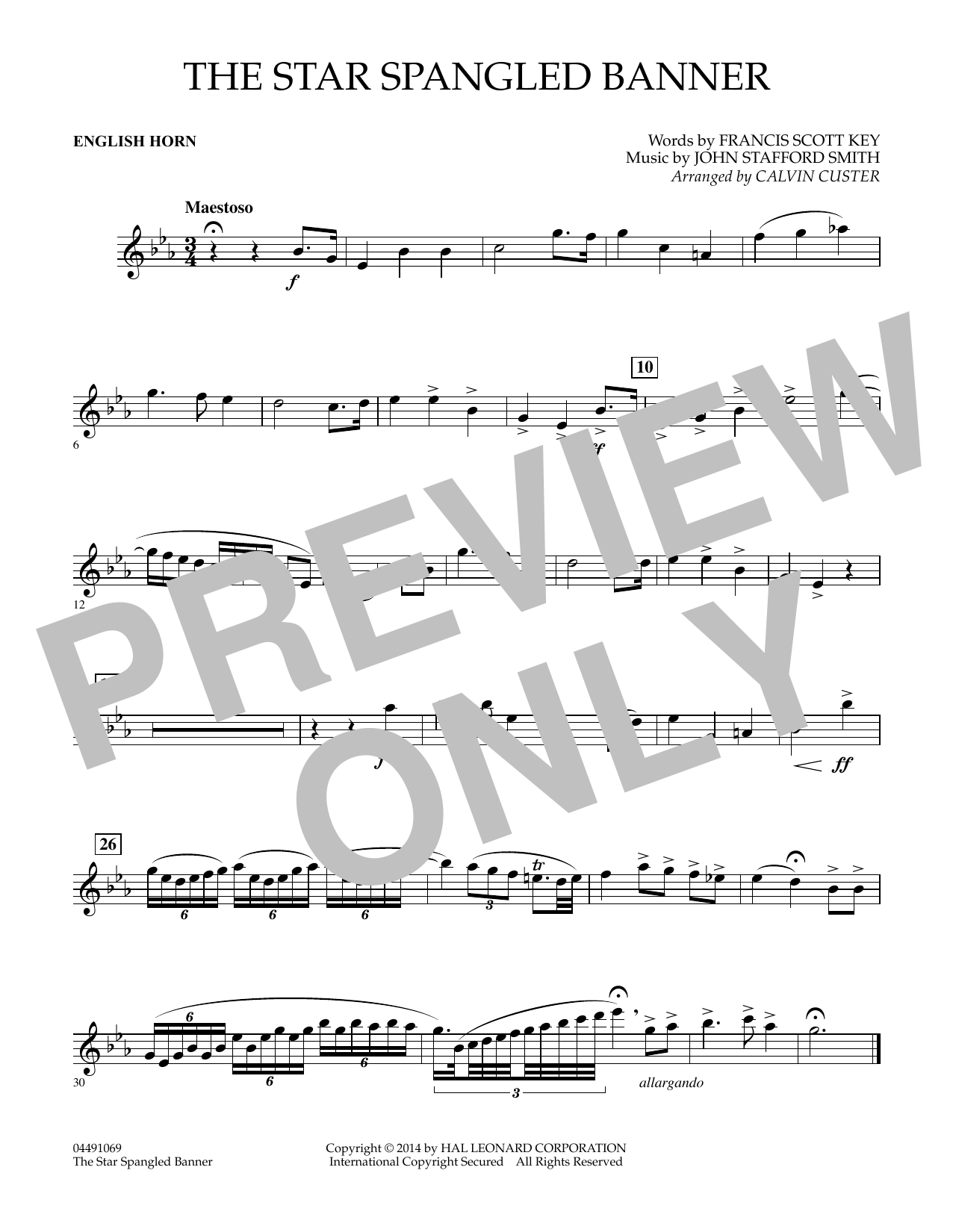 Calvin Custer The Star Spangled Banner - English Horn sheet music notes and chords arranged for Full Orchestra
