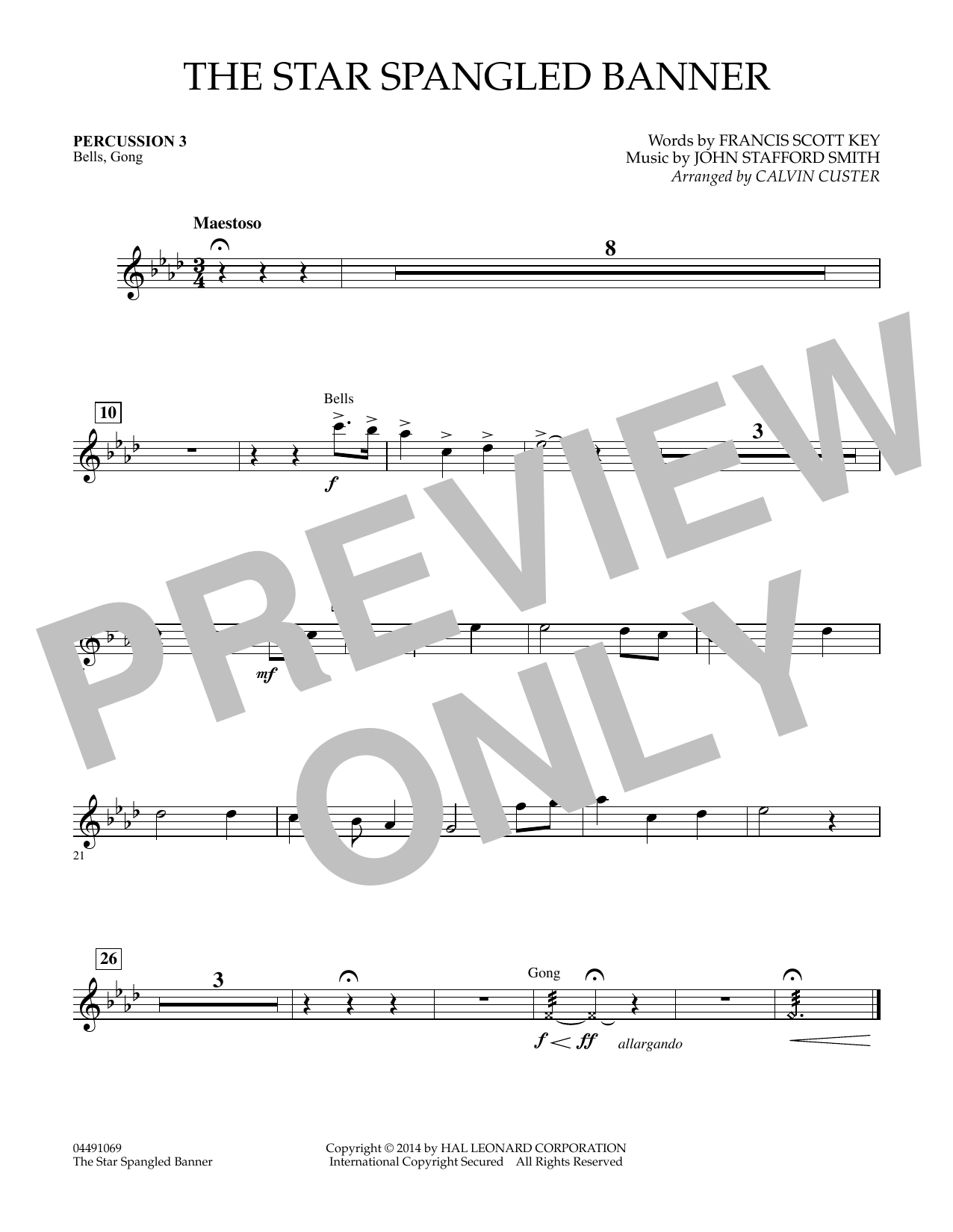 Calvin Custer The Star Spangled Banner - Percussion 3 sheet music notes and chords arranged for Full Orchestra