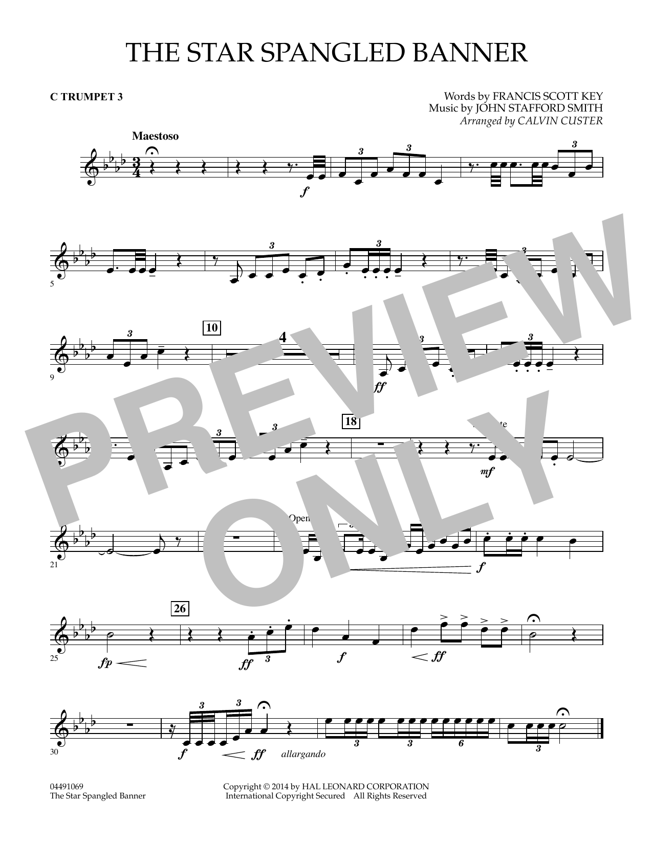 Calvin Custer The Star Spangled Banner - Trumpet 3 in C sheet music notes and chords arranged for Full Orchestra