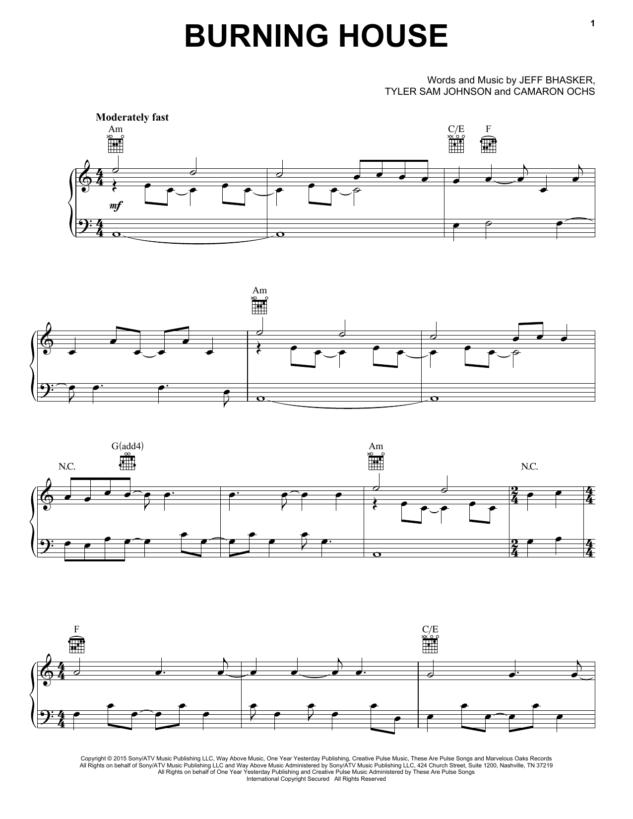 Cam Burning House sheet music notes and chords arranged for Easy Piano