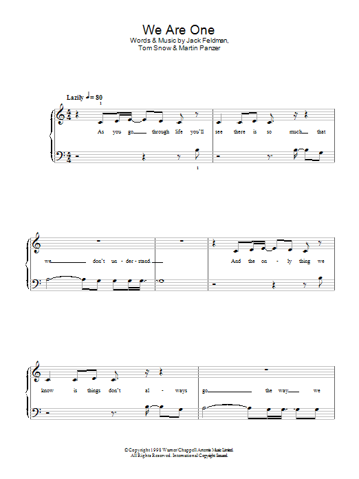 Cam Clarke and Charity Sanoy We Are One (from The Lion King II: Simba's Pride) sheet music notes and chords arranged for Piano, Vocal & Guitar Chords (Right-Hand Melody)