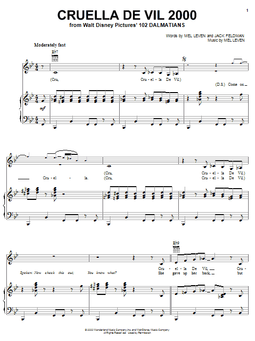 Camara Kambon Cruella De Vil 2000 (from 102 Dalmations) sheet music notes and chords arranged for Piano, Vocal & Guitar Chords (Right-Hand Melody)
