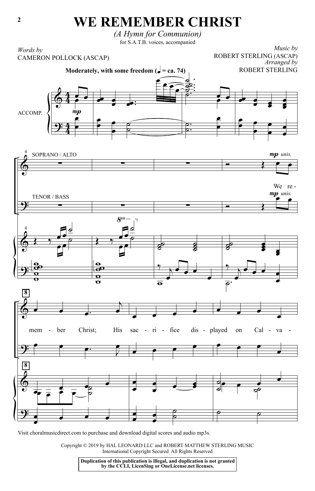 Cameron Pollock & Robert Sterling We Remember Christ (A Hymn For Communion) sheet music notes and chords arranged for SATB Choir