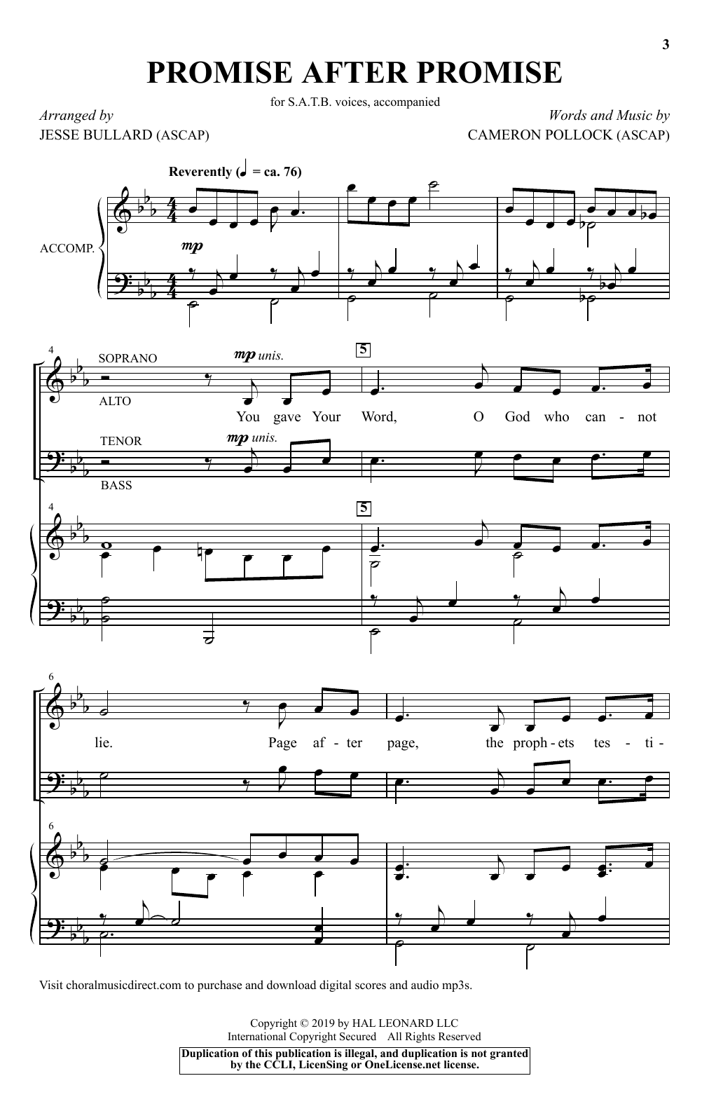 Cameron Pollock Promise After Promise (arr. Jesse Bullard) sheet music notes and chords arranged for SATB Choir