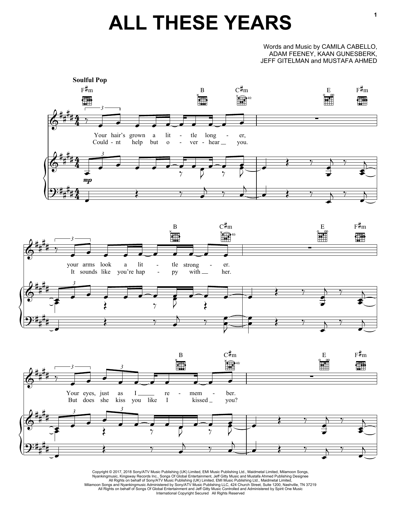 Camila Cabello All These Years sheet music notes and chords arranged for Piano, Vocal & Guitar Chords (Right-Hand Melody)