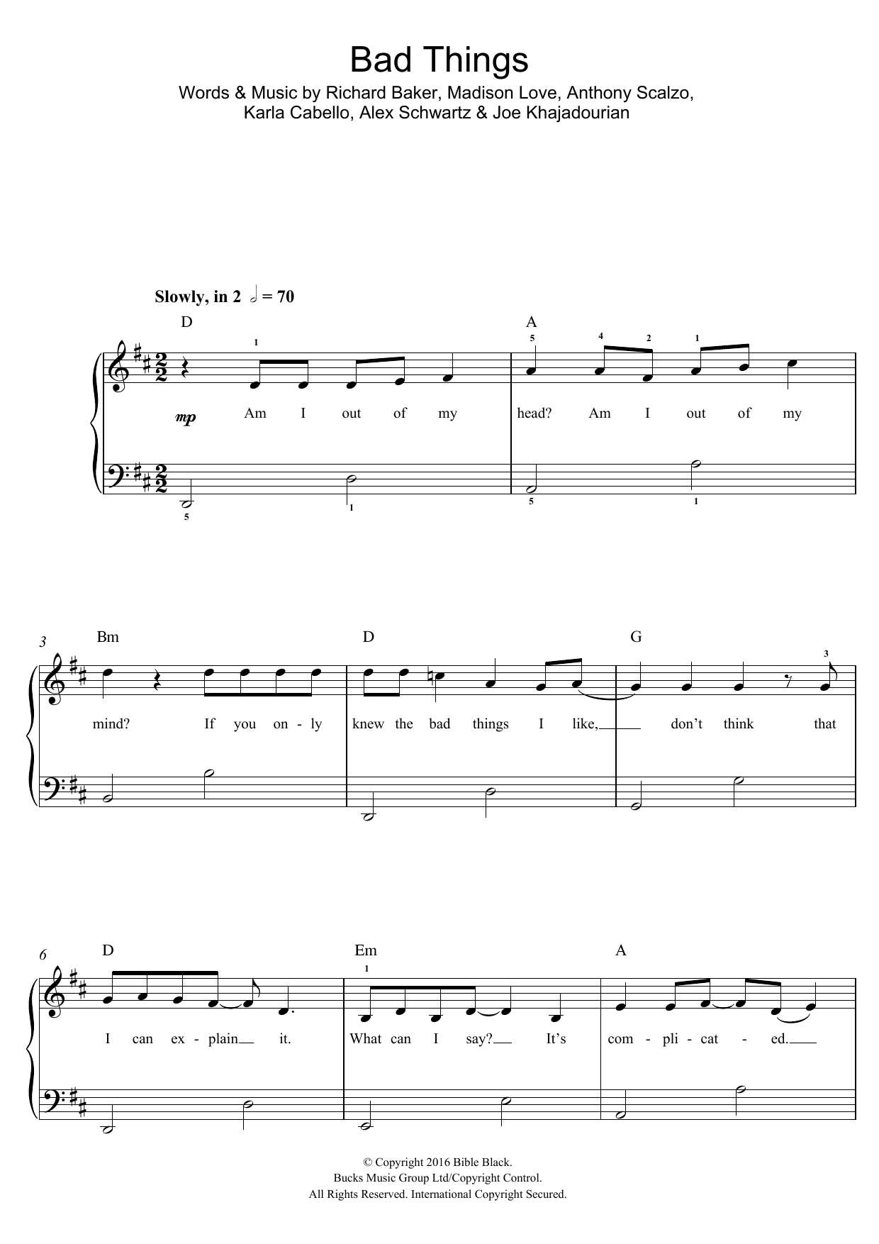 Camila Cabello Bad Things sheet music notes and chords arranged for Beginner Piano