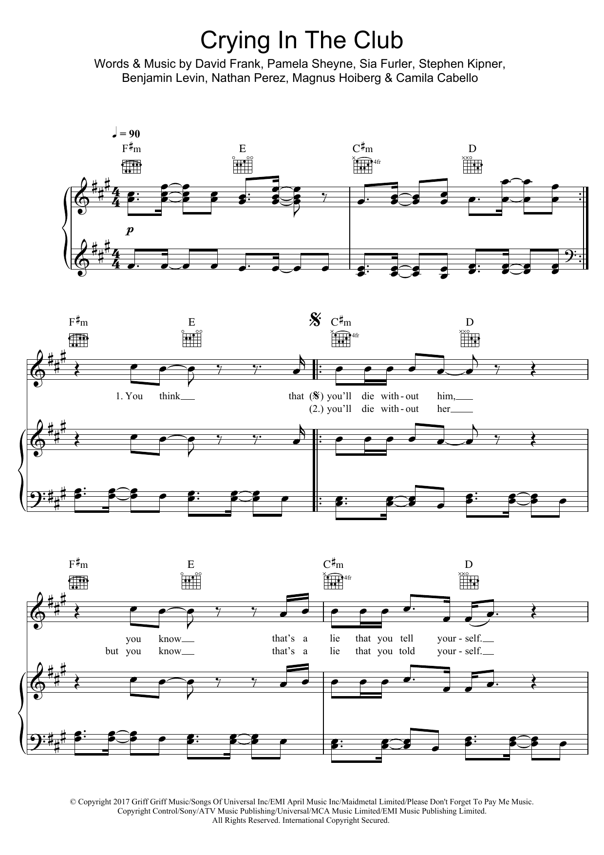 Camila Cabello Crying In The Club sheet music notes and chords arranged for Piano, Vocal & Guitar Chords