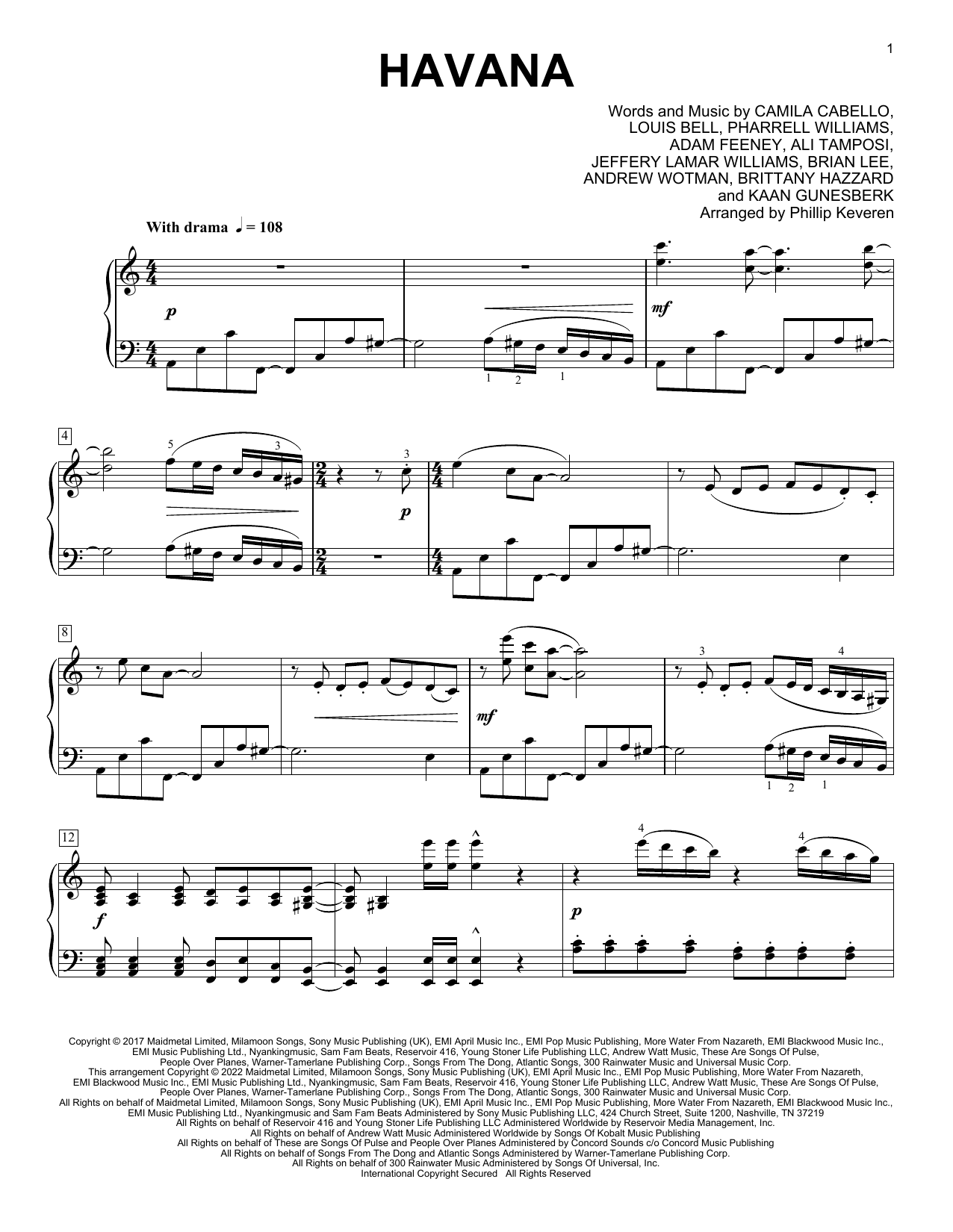 Camila Cabello Havana (feat. Young Thug) (arr. Phillip Keveren) sheet music notes and chords arranged for Piano Solo