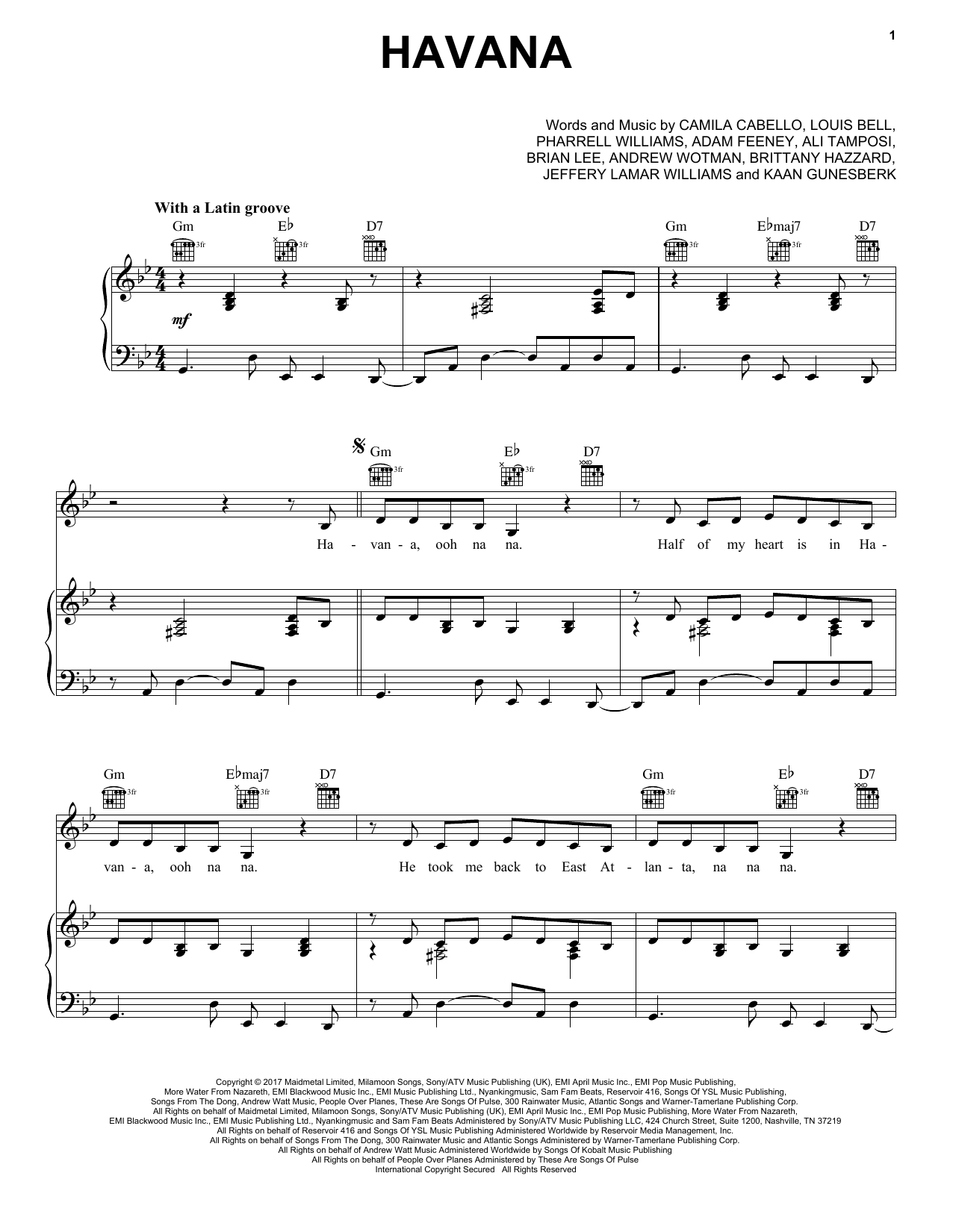 Camila Cabello Havana (feat. Young Thug) sheet music notes and chords arranged for Really Easy Guitar
