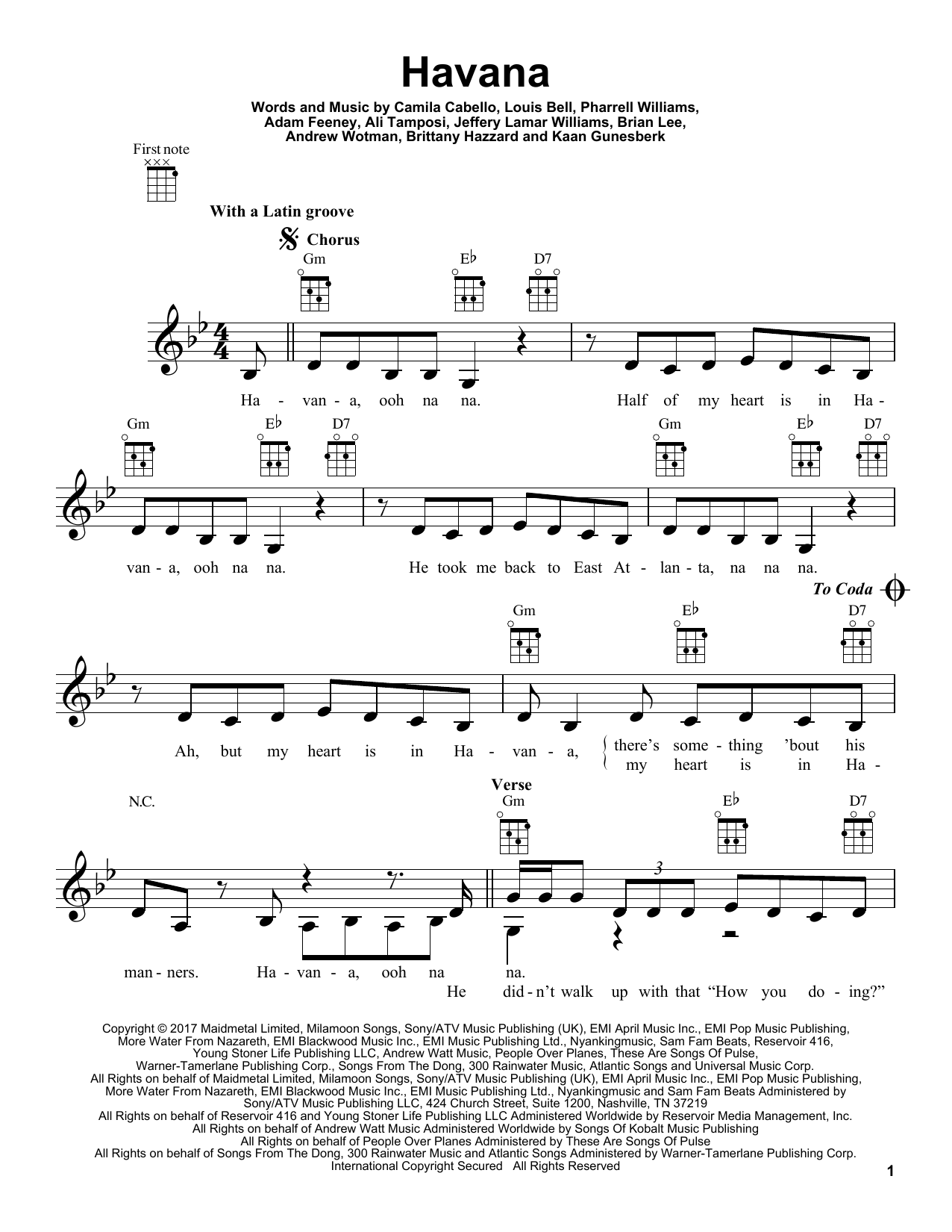 Camila Cabello Havana sheet music notes and chords arranged for Easy Guitar Tab