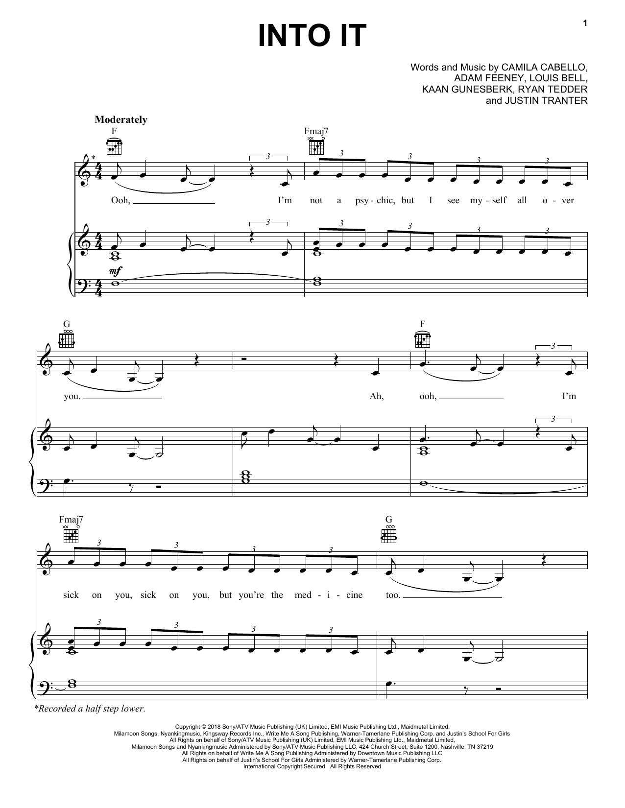 Camila Cabello Into It sheet music notes and chords arranged for Piano, Vocal & Guitar Chords (Right-Hand Melody)