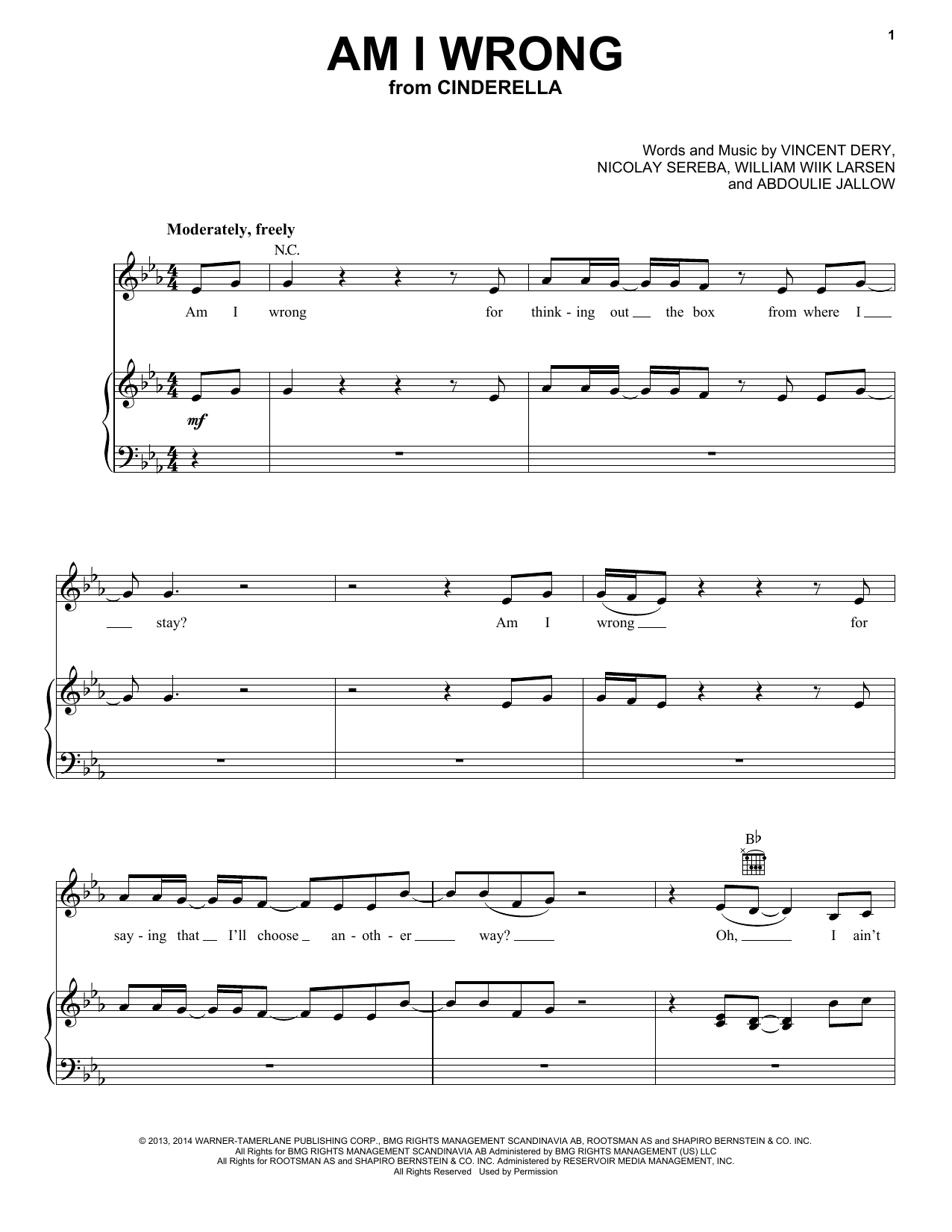 Camila Cabello, Nicholas Galitzine and Idina Menzel Am I Wrong (from the Amazon Original Movie Cinderella) sheet music notes and chords arranged for Piano, Vocal & Guitar Chords (Right-Hand Melody)