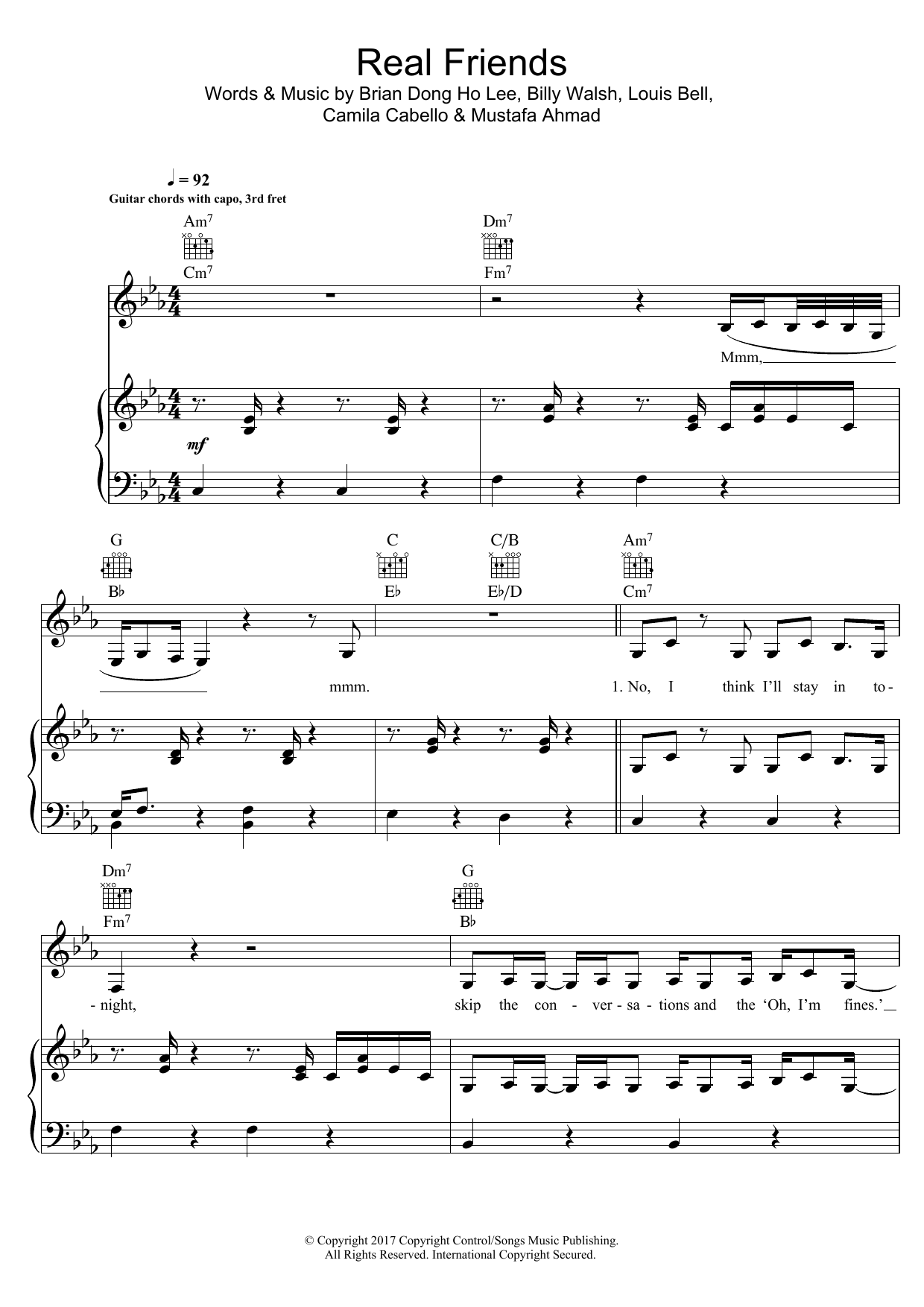 Camila Cabello Real Friends sheet music notes and chords arranged for Piano, Vocal & Guitar Chords