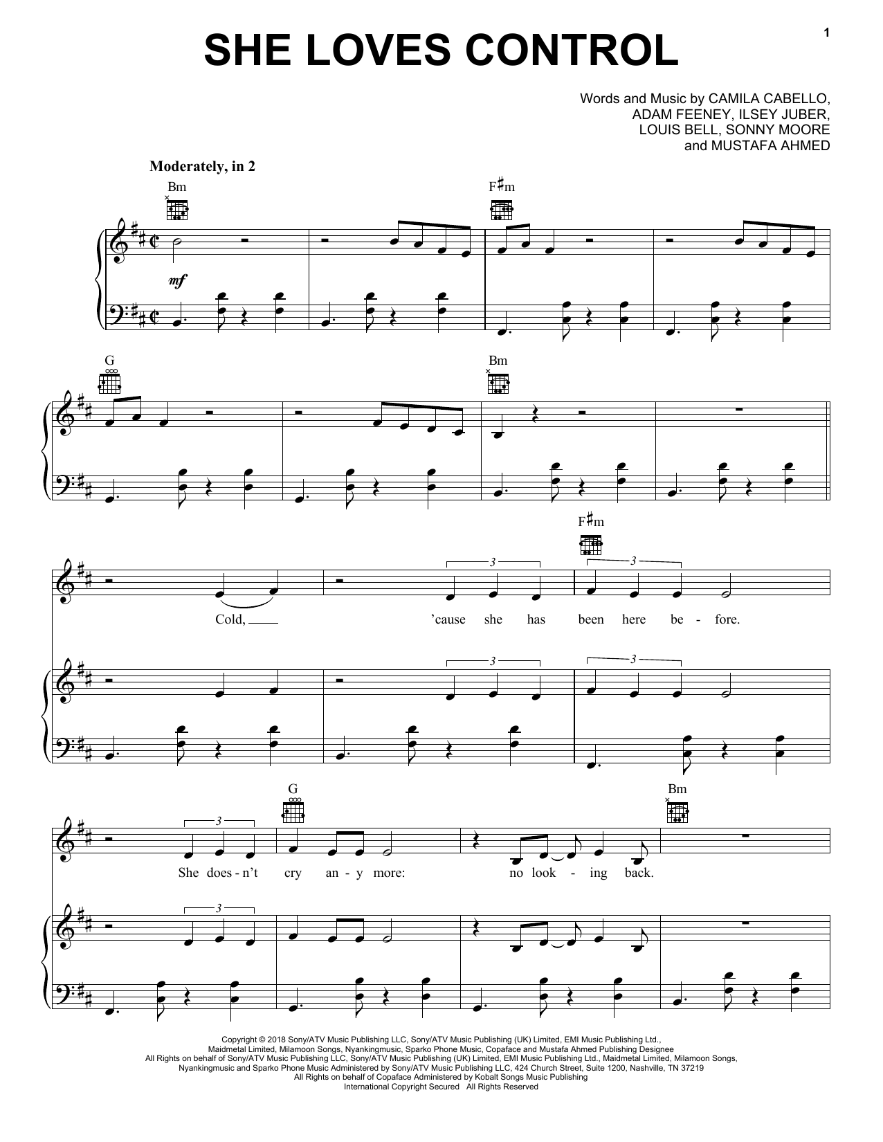Camila Cabello She Loves Control sheet music notes and chords arranged for Piano, Vocal & Guitar Chords (Right-Hand Melody)