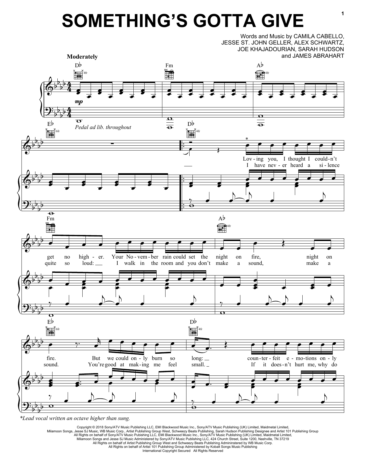 Camila Cabello Something's Gotta Give sheet music notes and chords arranged for Piano, Vocal & Guitar Chords (Right-Hand Melody)