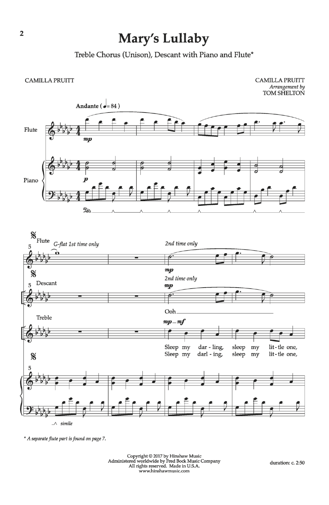 Camilla Pruitt Mary's Lullaby sheet music notes and chords arranged for Unison Choir