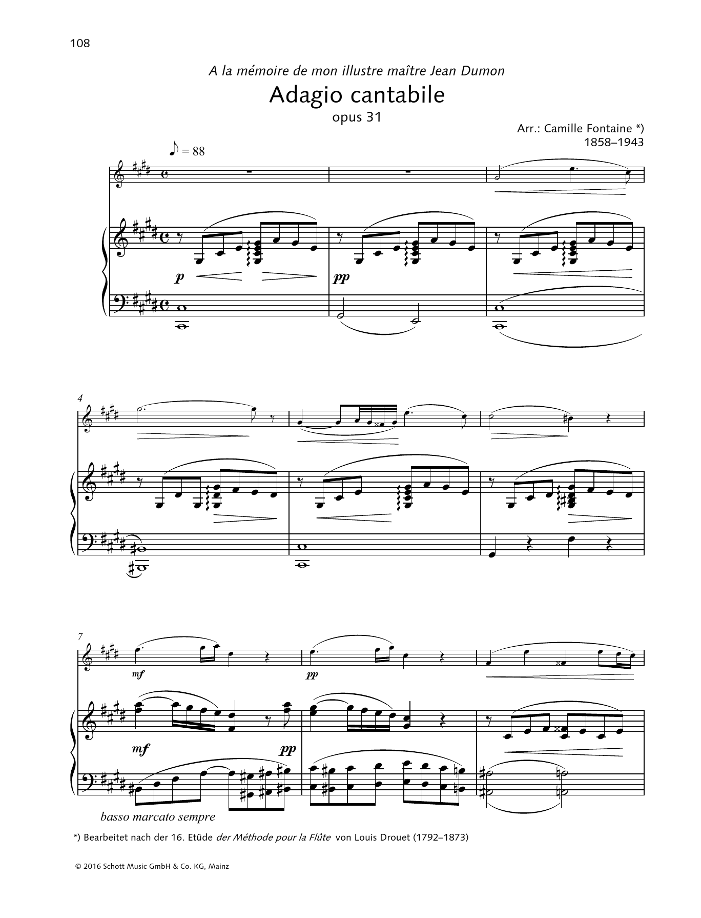 Camille Fontaine Adagio Cantabile sheet music notes and chords arranged for Woodwind Solo