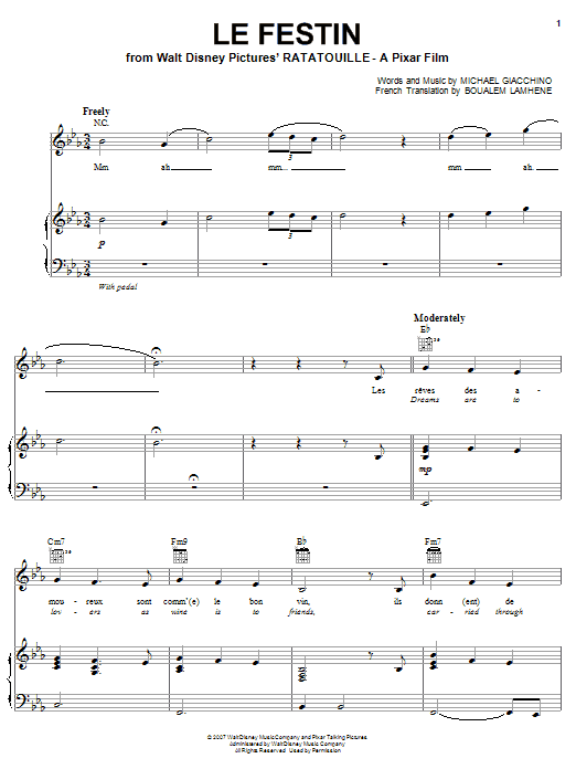 Camille Le Festin (from Ratatouille) sheet music notes and chords arranged for Piano, Vocal & Guitar Chords (Right-Hand Melody)