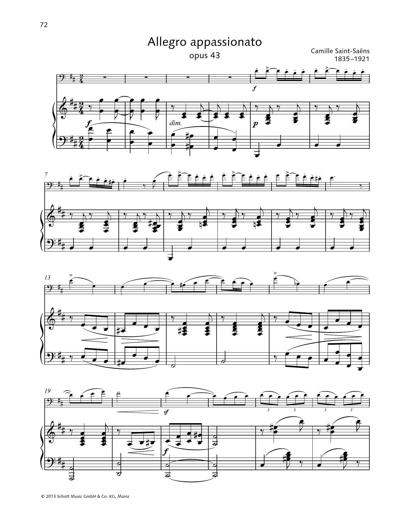 Camille Saint-Saëns Allegro appassionato sheet music notes and chords arranged for String Solo