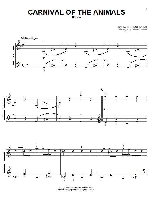 Camille Saint-Saens Carnival Of The Animals (Finale) (from Fantasia 2000) (arr. Phillip Keveren) sheet music notes and chords arranged for Easy Piano