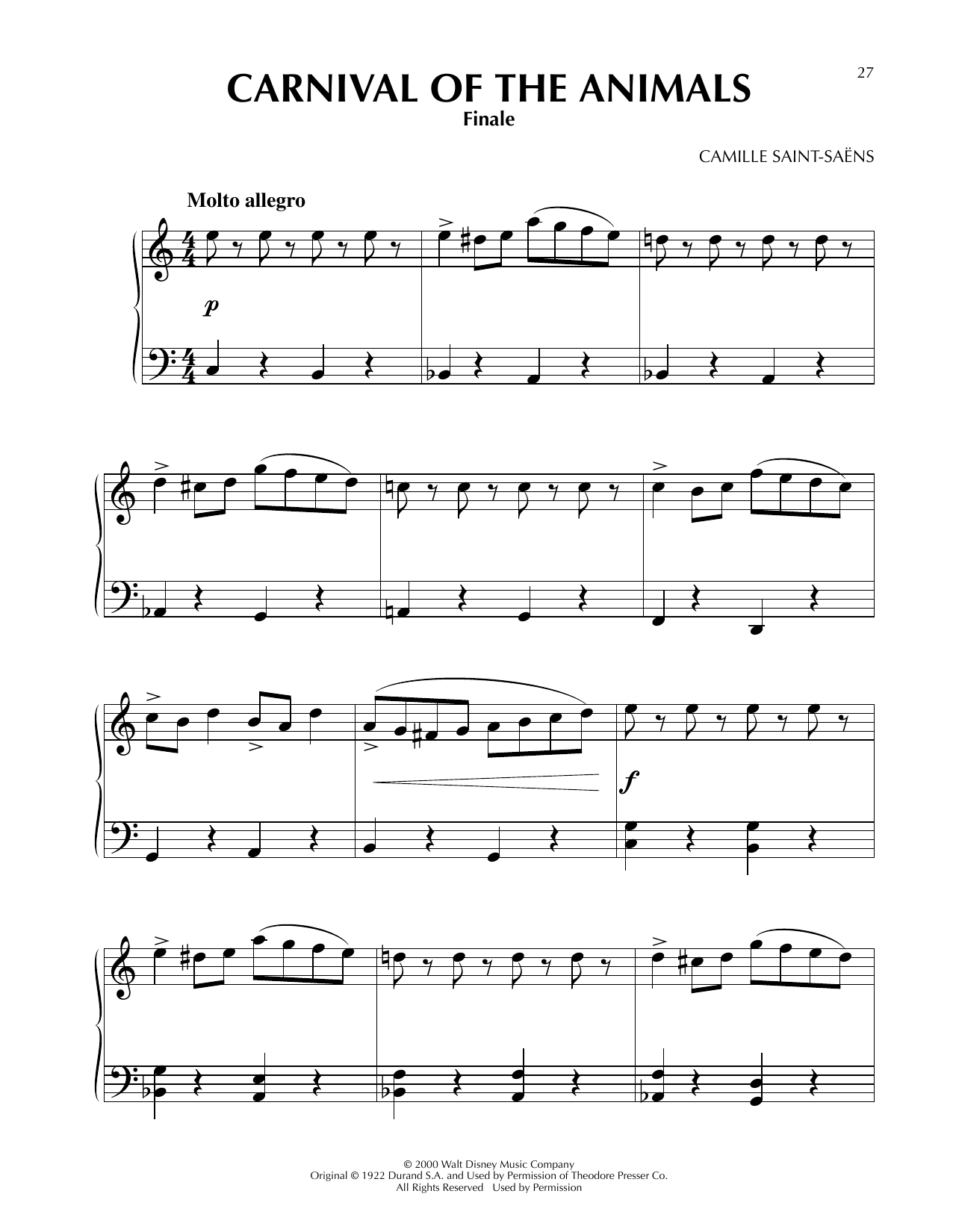Camille Saint-Saens Carnival Of The Animals (from Fantasia 2000) sheet music notes and chords arranged for Easy Piano