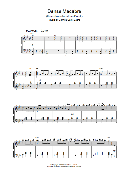 Camille Saint-Saens Danse Macabre sheet music notes and chords arranged for Piano Solo