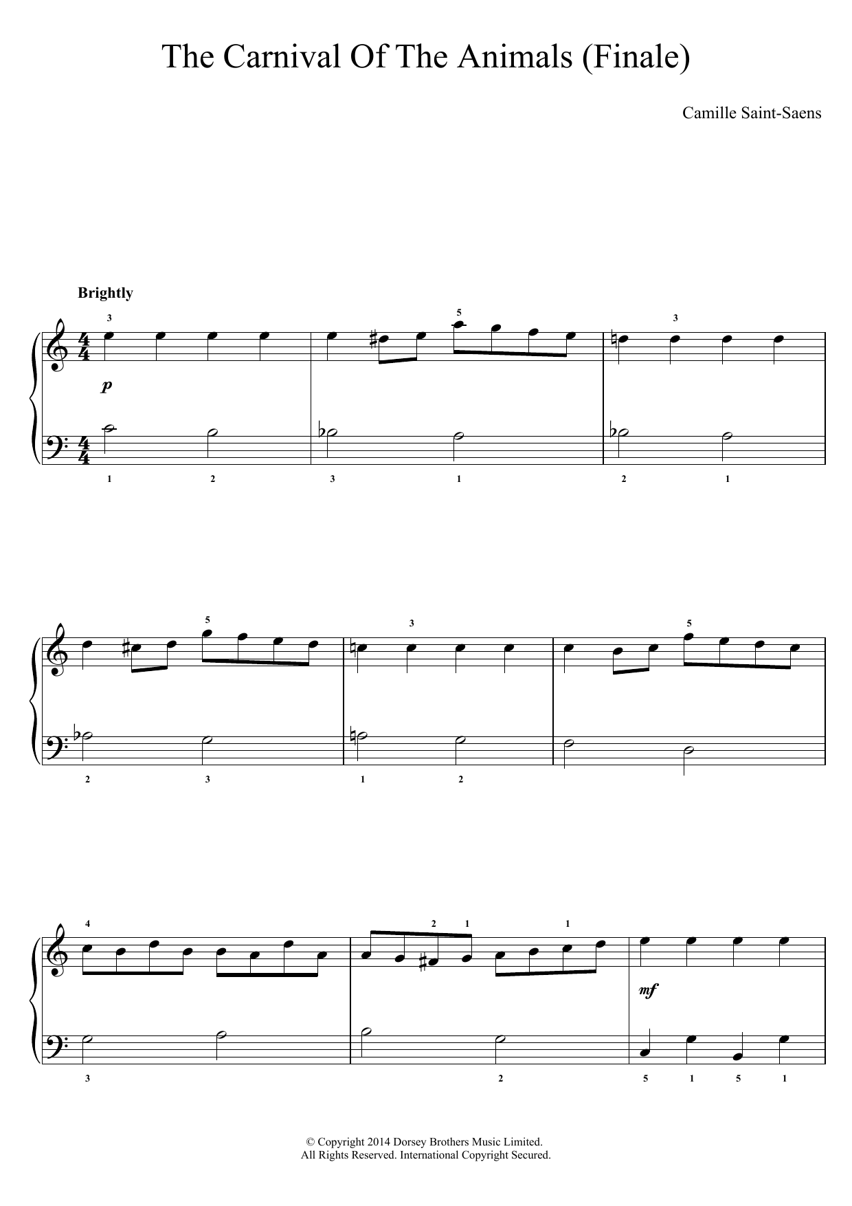 Camille Saint-Saens Finale (From ‘The Carnival Of The Animals') sheet music notes and chords arranged for Easy Piano