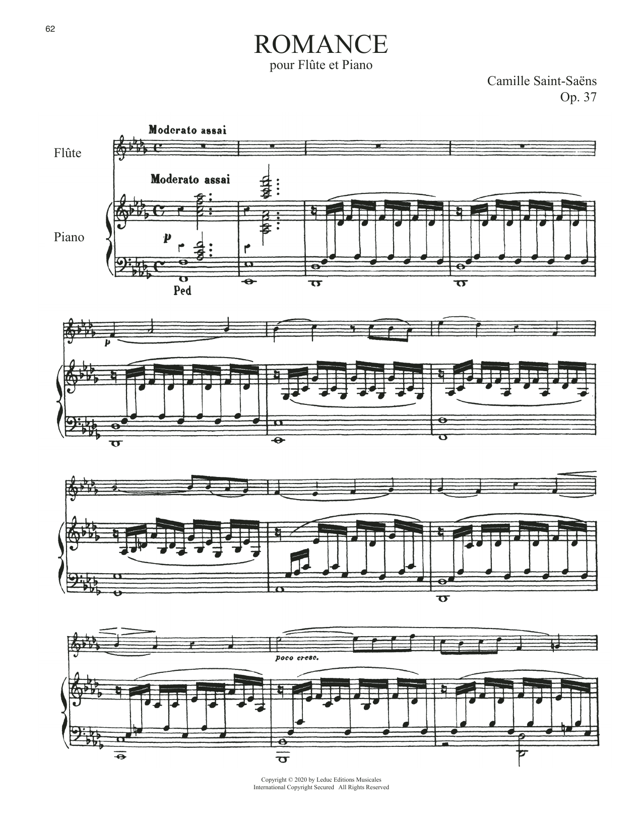 Camille Saint-Saens Romance, Op. 37 sheet music notes and chords arranged for Flute and Piano