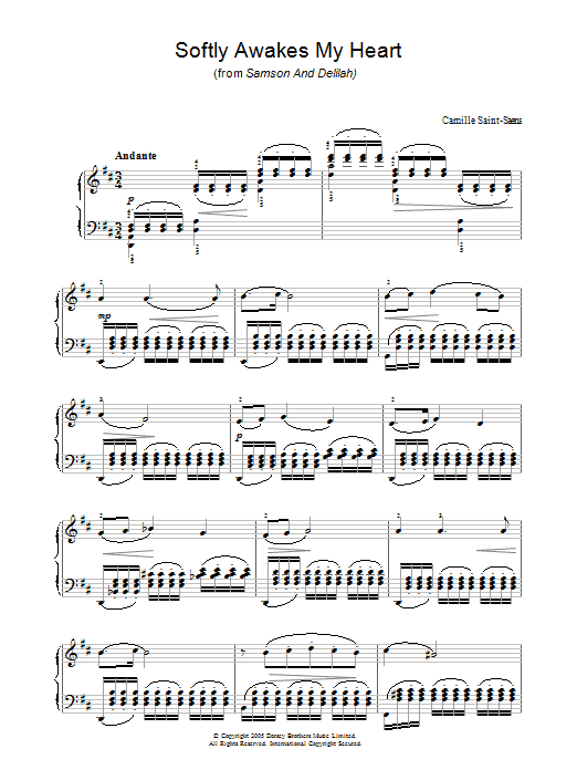 Camille Saint-Saens Softly Awakes My Heart (from Samson And Delilah) sheet music notes and chords arranged for Piano Solo