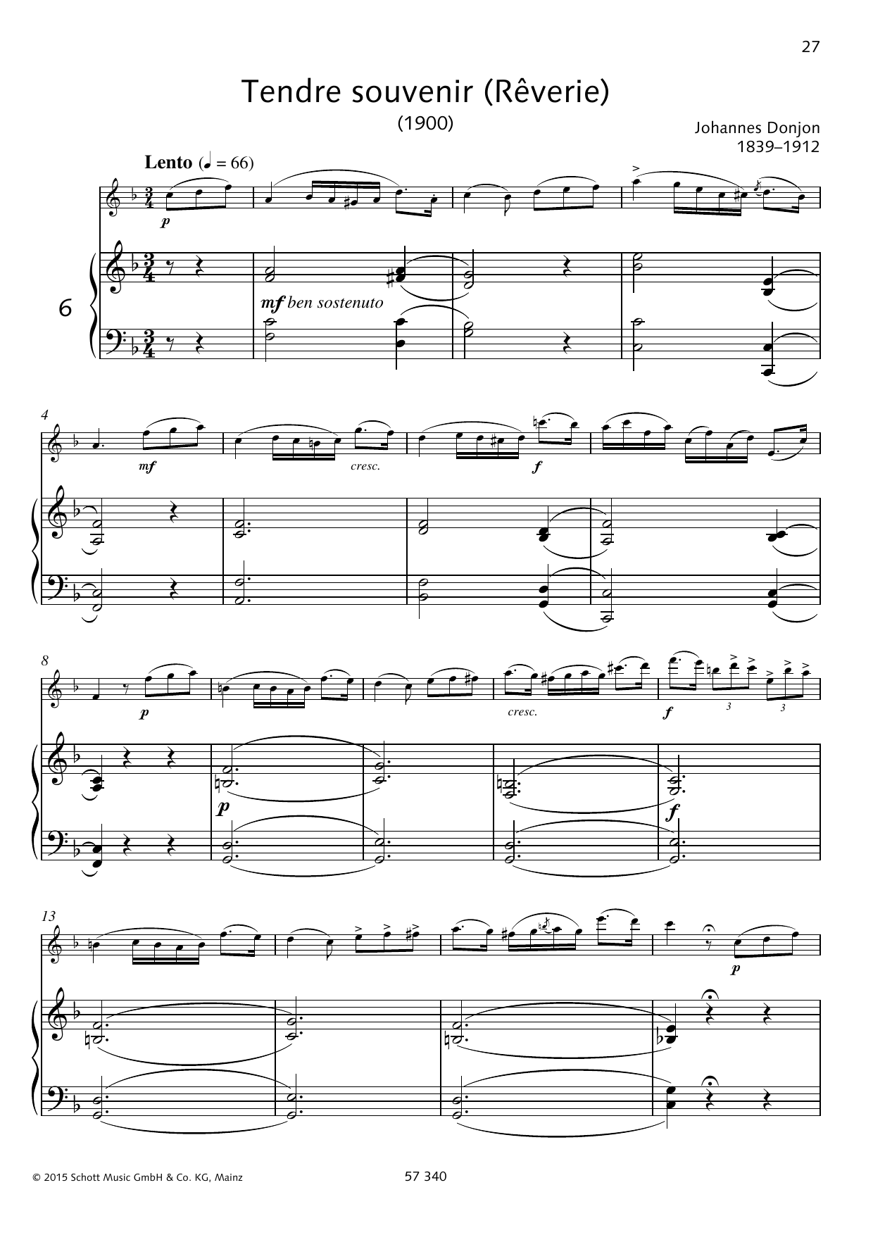 Camille Saint-Saëns Tendre souvenir sheet music notes and chords arranged for Woodwind Solo