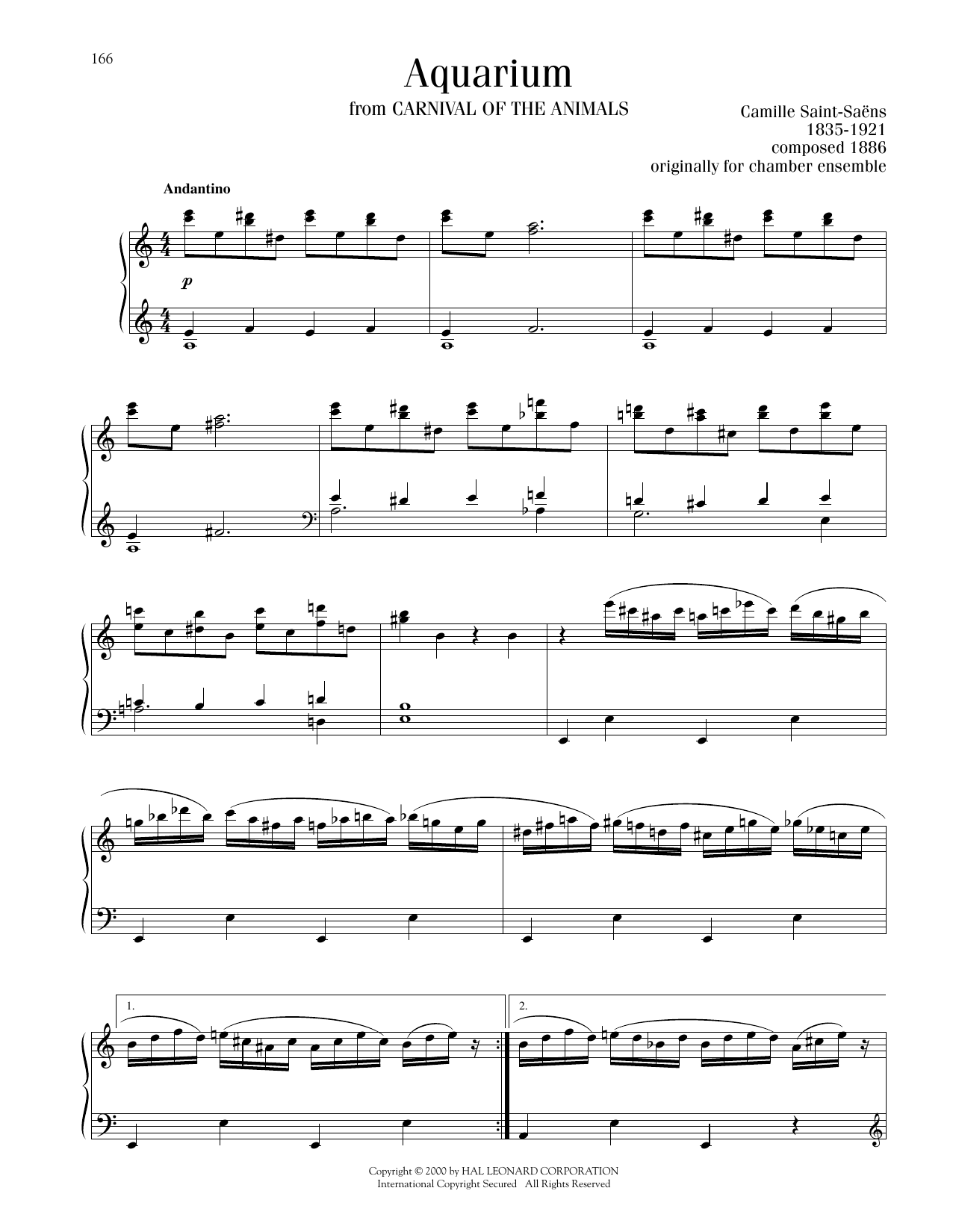 Camille Saint-Saens The Aquarium sheet music notes and chords arranged for Piano Solo