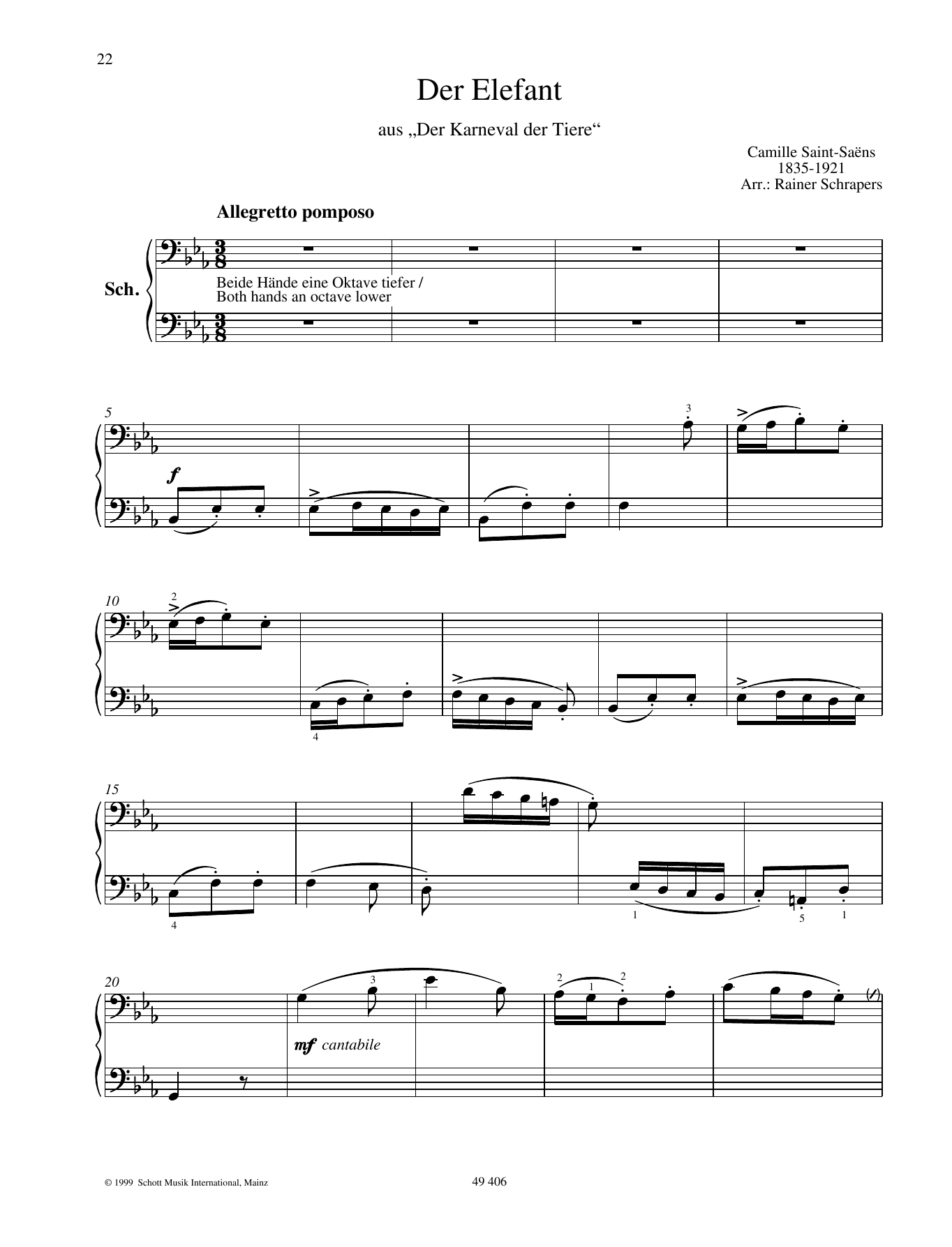 Camille Saint-Saens The Elephant sheet music notes and chords arranged for Bass Clarinet Solo